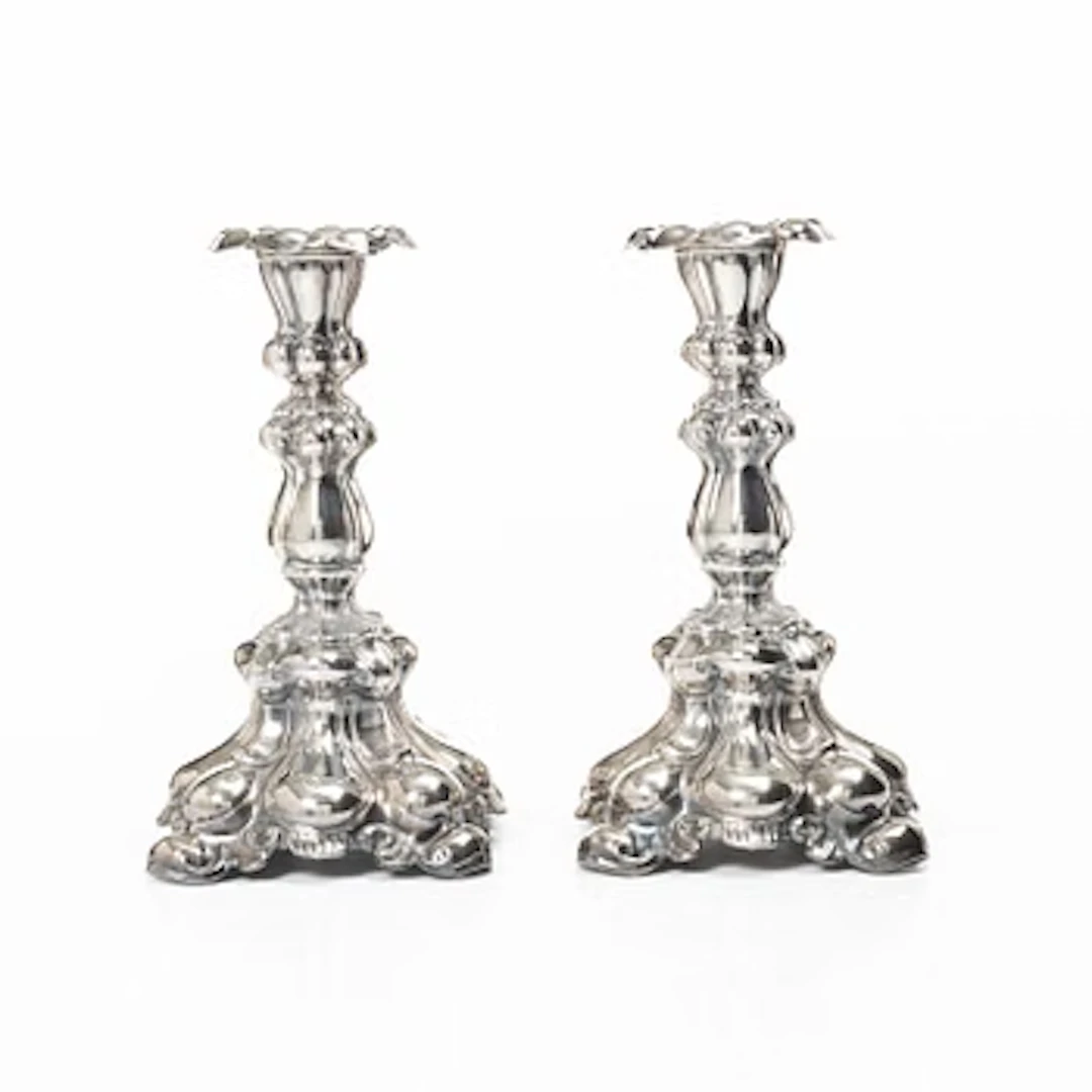 Candlesticks, a pair, Baroque style, silver, CG Hallberg, Stockholm, 1939.
