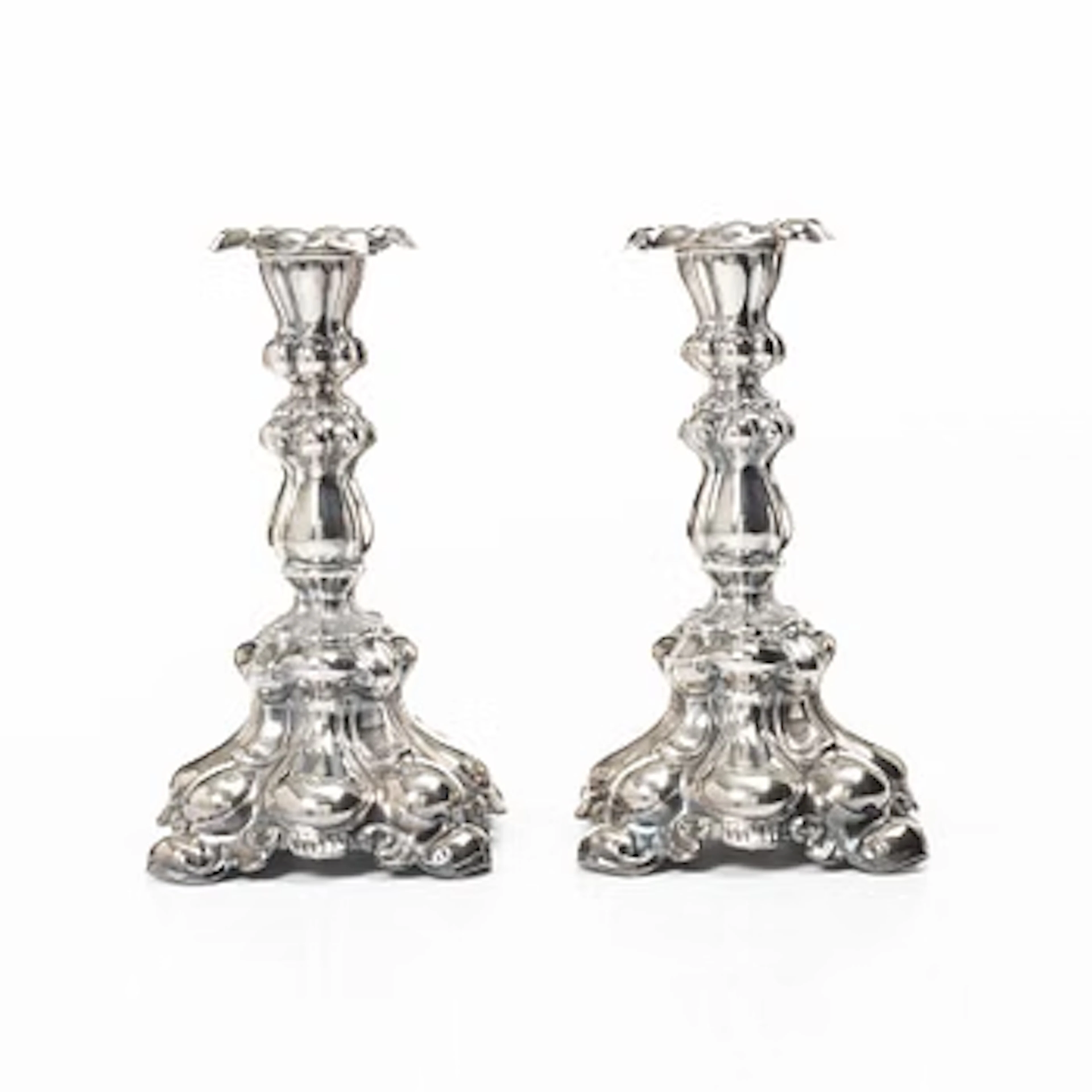 Candlesticks, a pair, Baroque style, silver, CG Hallberg, Stockholm, 1939.