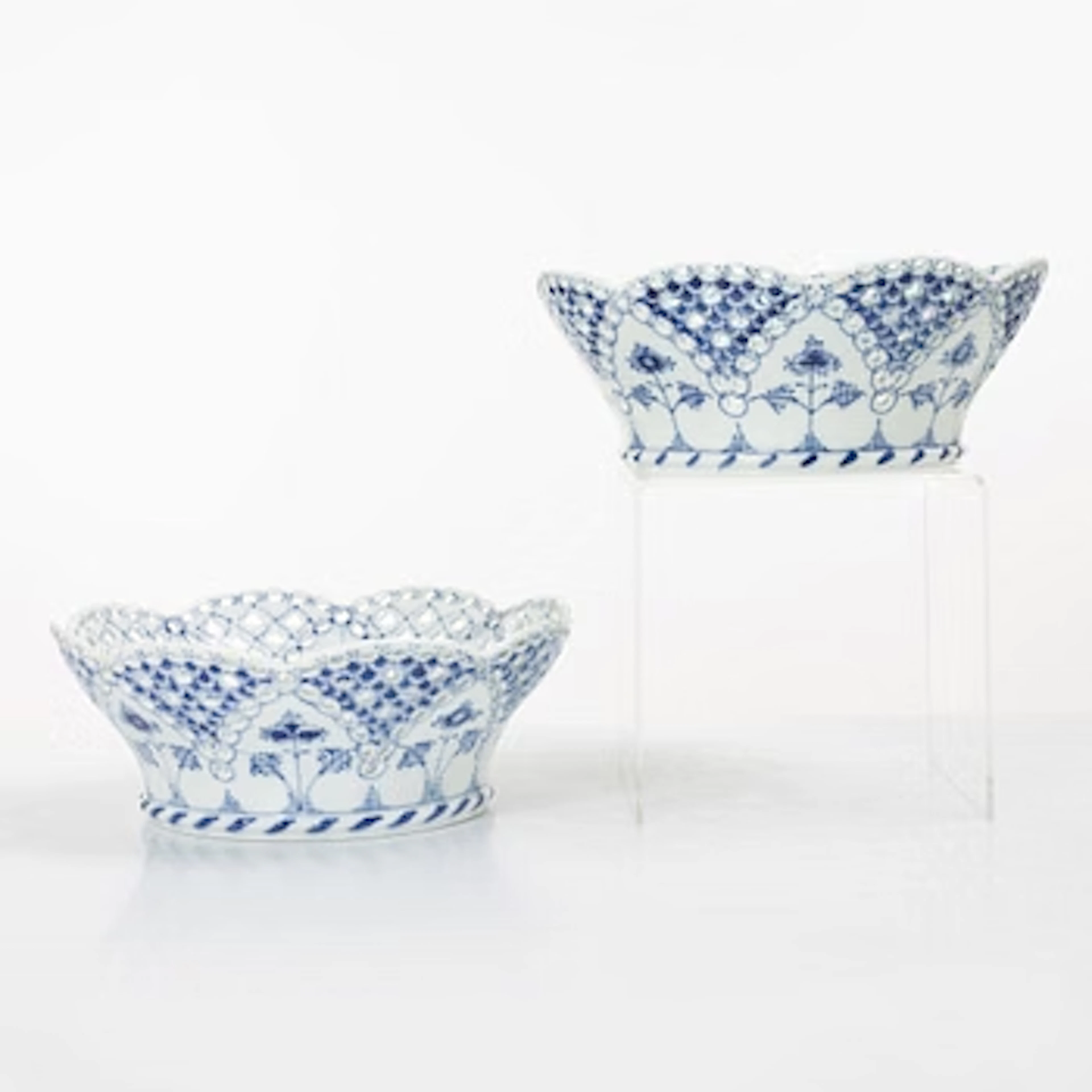 Royal Copenhagen, A pair of 'Blue Fluted Full Lace' bowls, Denmark, 1962-73.