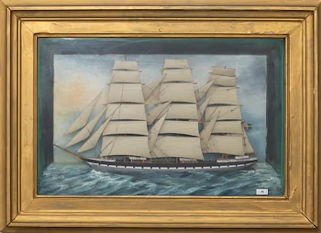 Diorama with a ship, late 19th century.