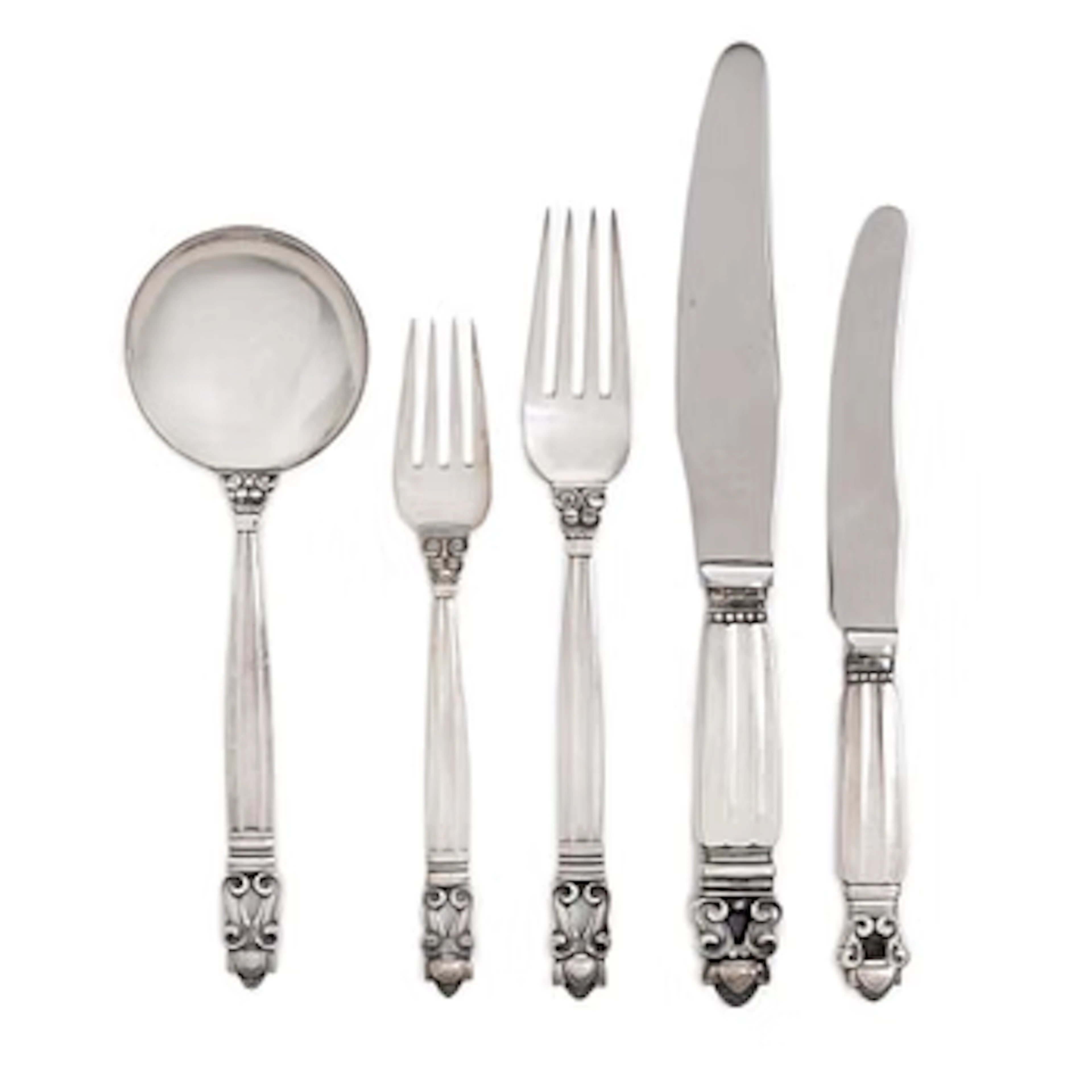 Georg Jensen, a sterling silver cutlery set, 30 pieces, model "Konge/Acorn"
