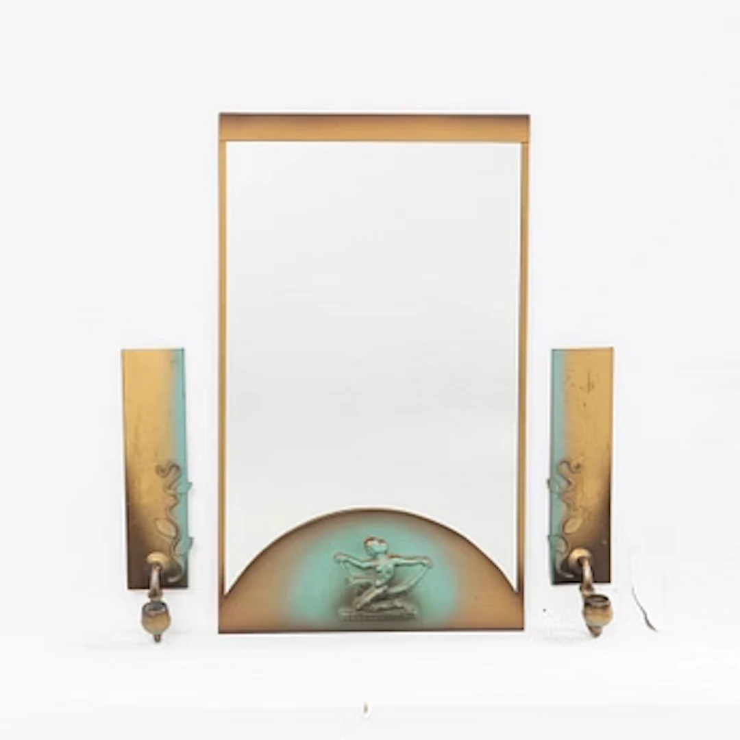 Mirror and a pair of wall lights, Zicu Metall, first half of the 20th century.