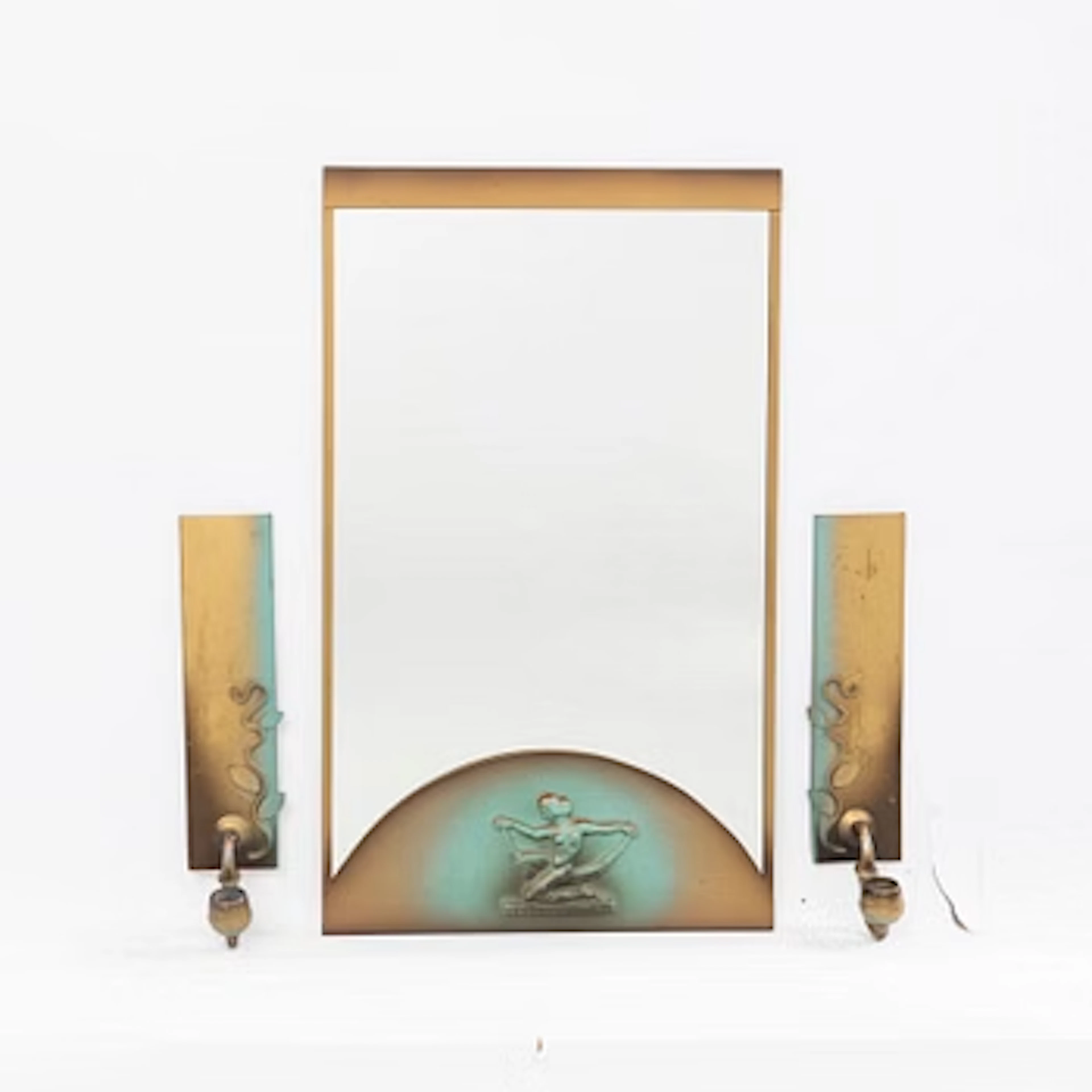 Mirror and a pair of wall lights, Zicu Metall, first half of the 20th century.