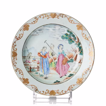 A famille rose 'European Subject' dinner plate, Qing dynasty, Yongzheng