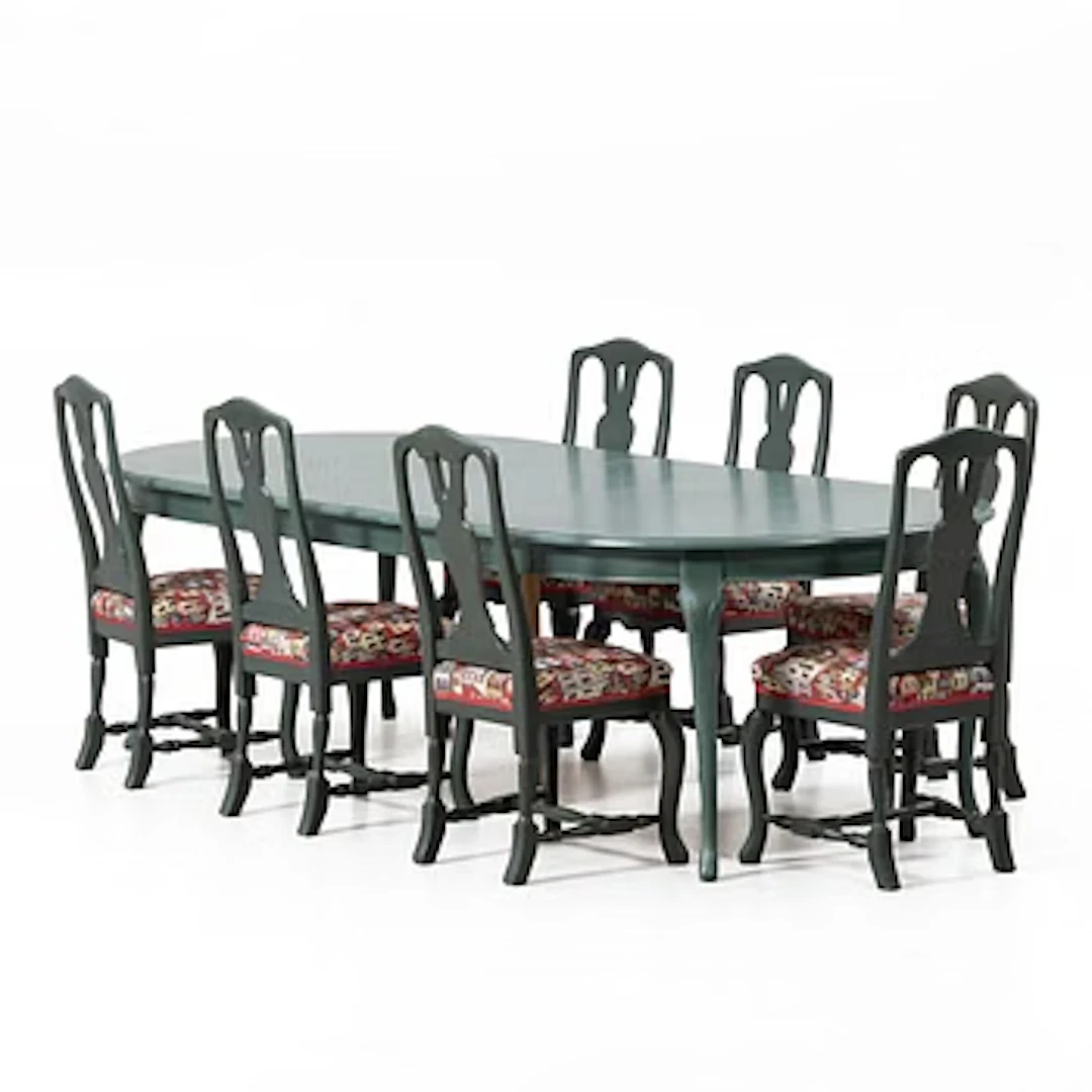 Dining set, 8 pieces, K A Roos Helsingborg, Rococo style, 20th century.