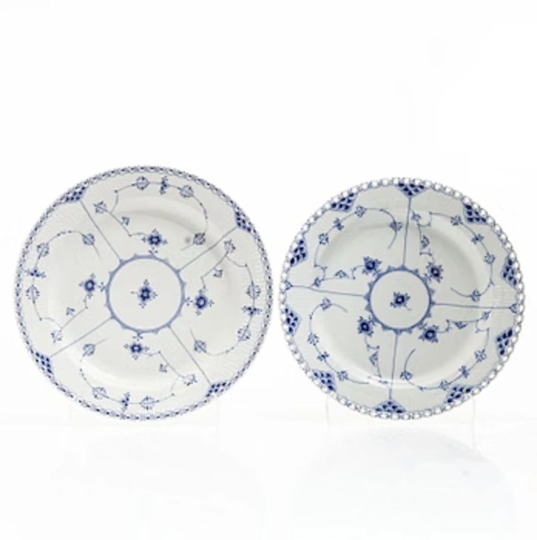 Royal Copenhagen, Two large "Blue fluted half and full lace" (Musselmalet