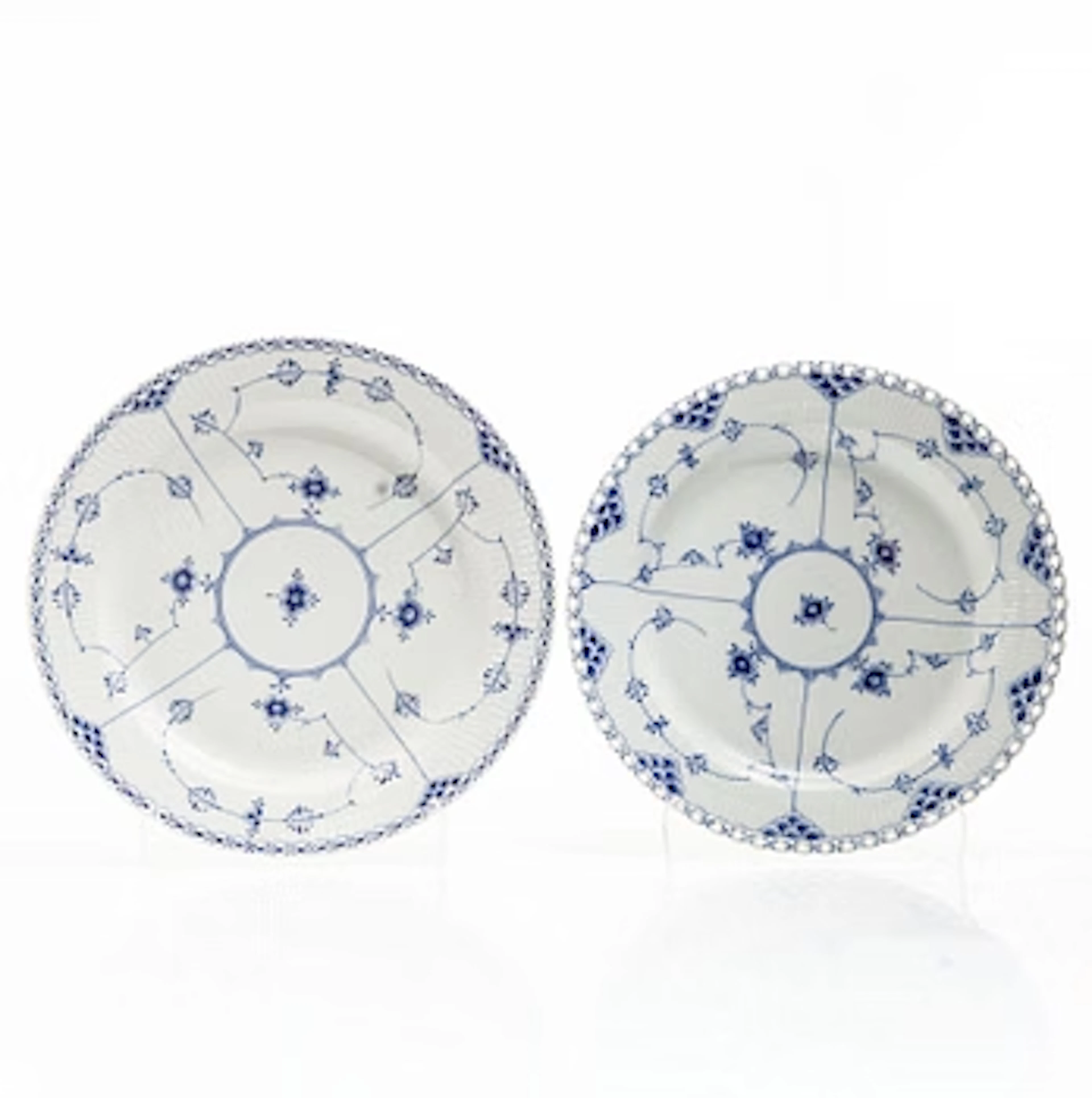 Royal Copenhagen, Two large "Blue fluted half and full lace" (Musselmalet