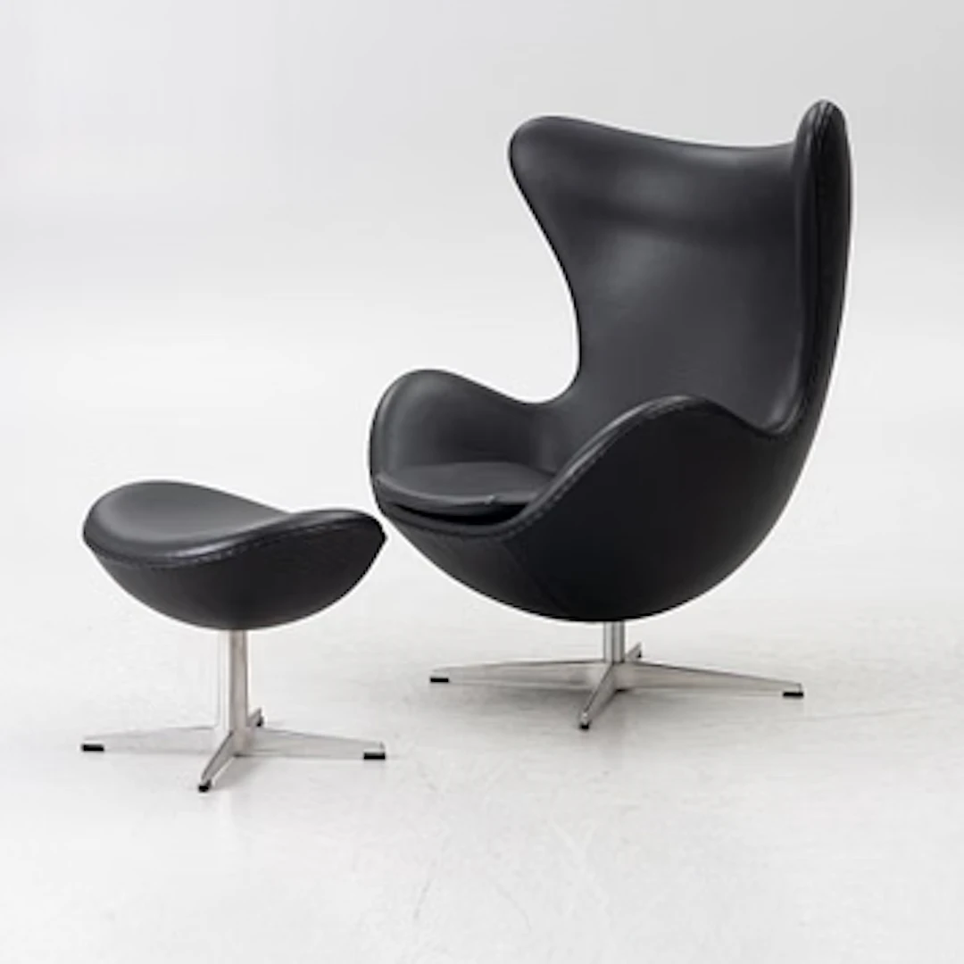 Arne Jacobsen, an 'Egg' lounge chair and ottoman, Fritz Hansen, Denmark, 2022.