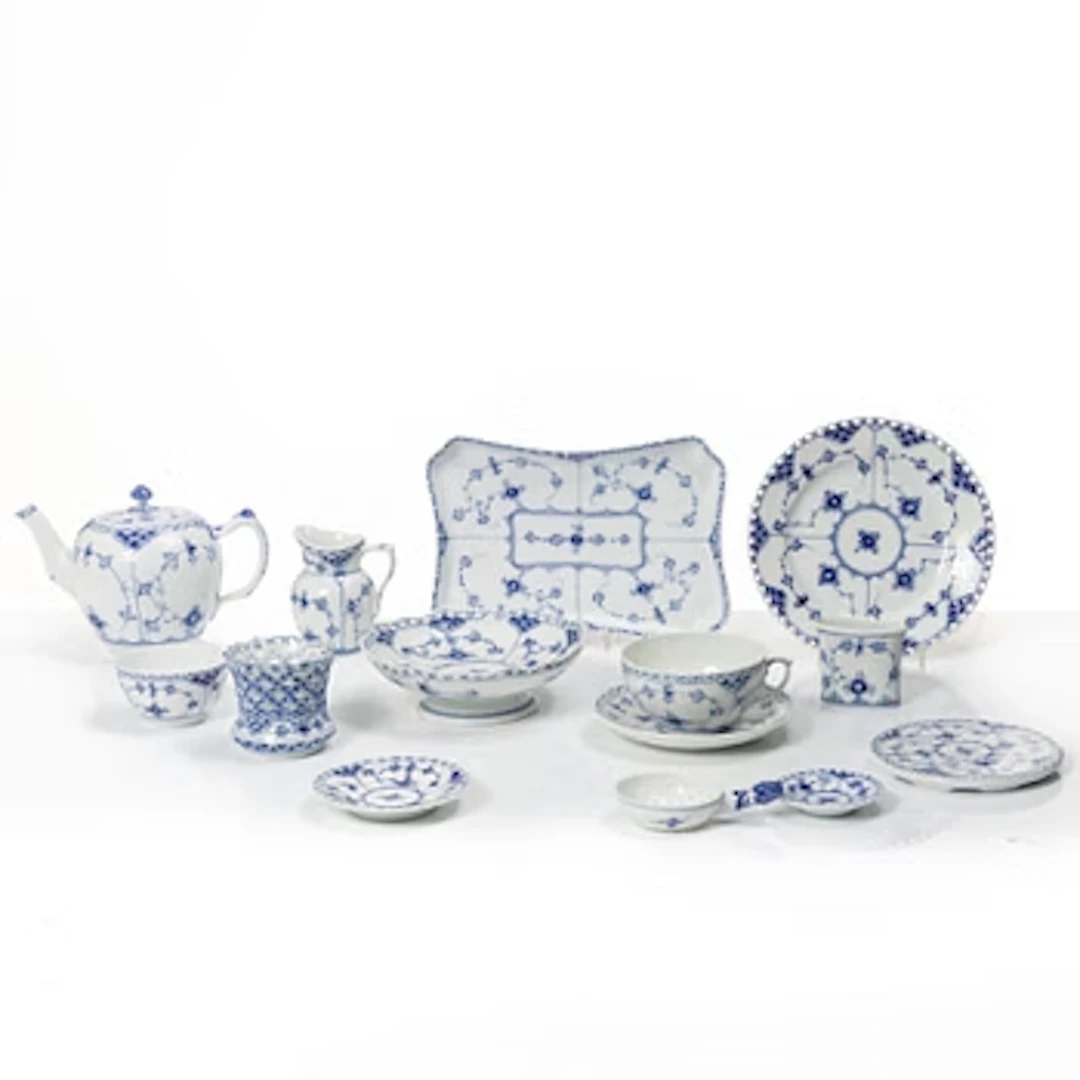 Royal Copenhagen, A 22 piece tea set, half laced and fukll laced