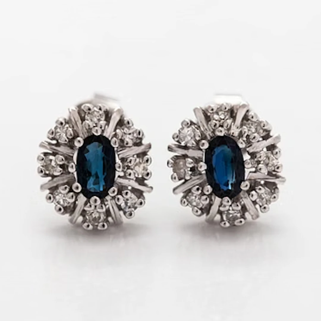 Earrings, faceted sapphires, 8/8-cut diamonds, 14K white gold.