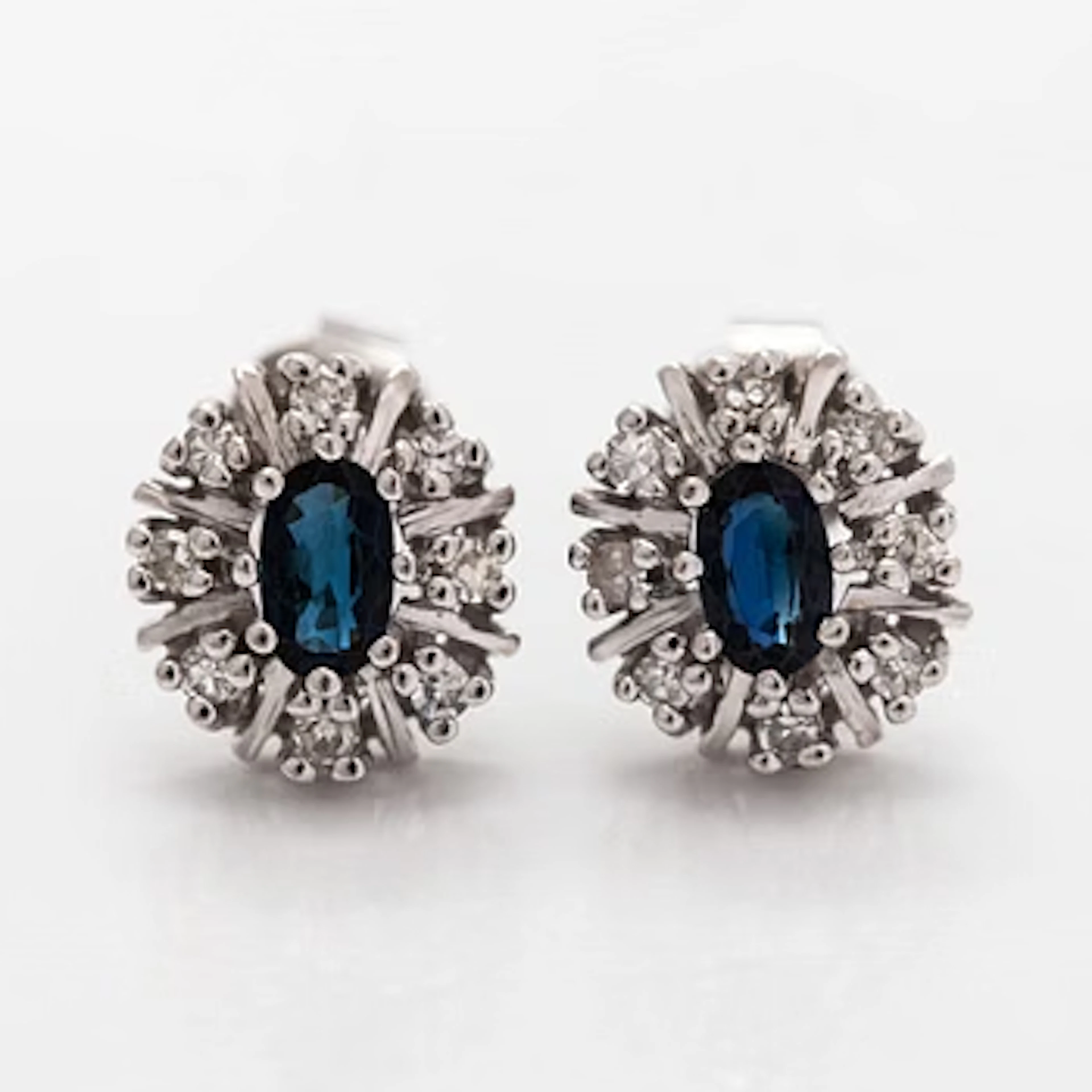Earrings, faceted sapphires, 8/8-cut diamonds, 14K white gold.
