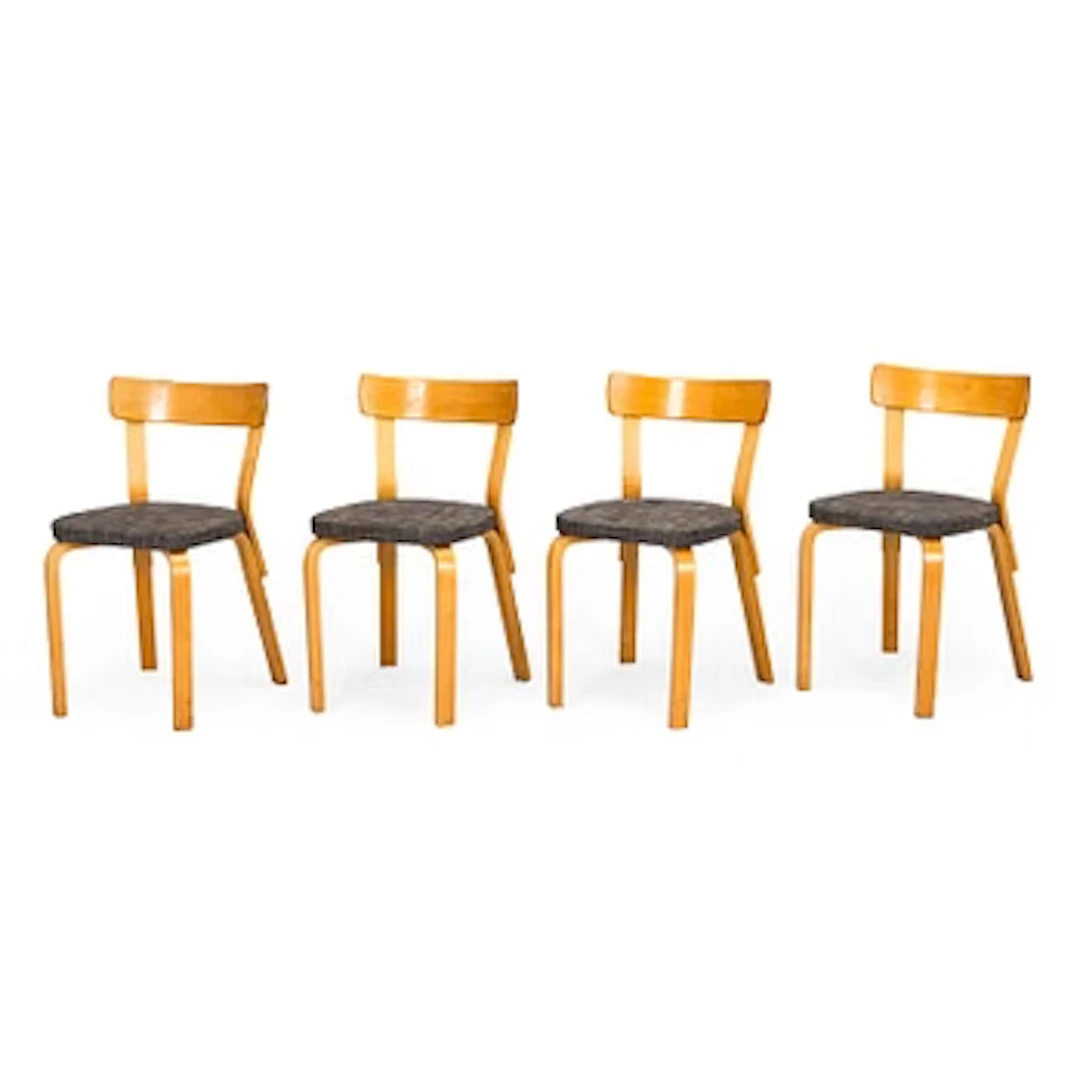 Alvar Aalto, a set of four 1950s chairs, model 69, for O.Y. Huonekalu-