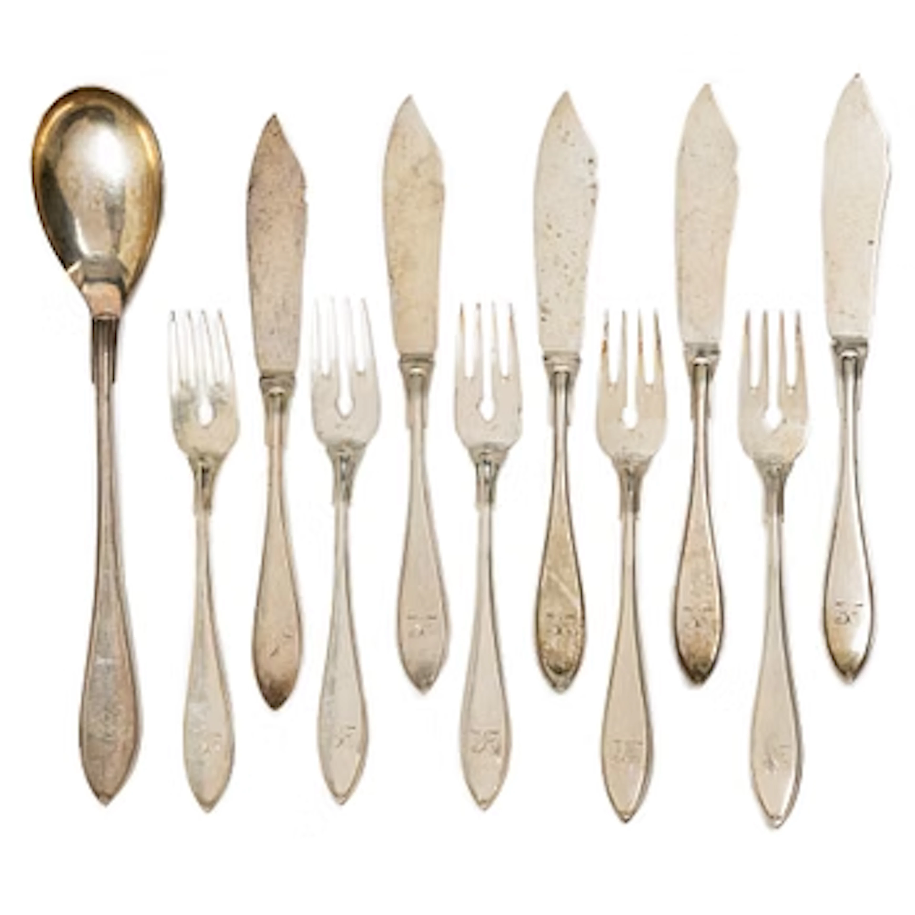 Cutlery, 11 pieces, silver, “Svensk spets”, including E Möller, Malmö, 1918.