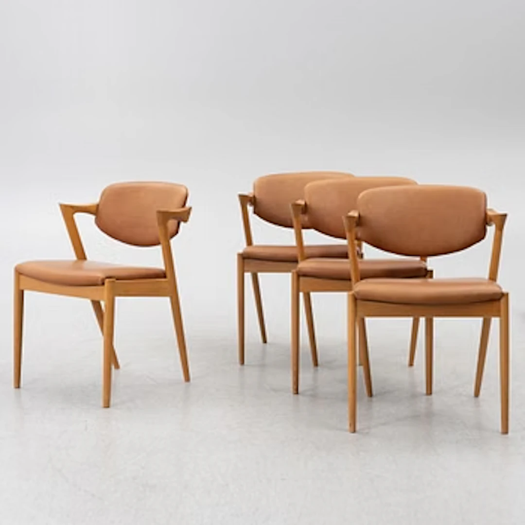 Kai Kristiansen, a set of four chairs model 42, Schou Andersen, Denmark, 1950s.