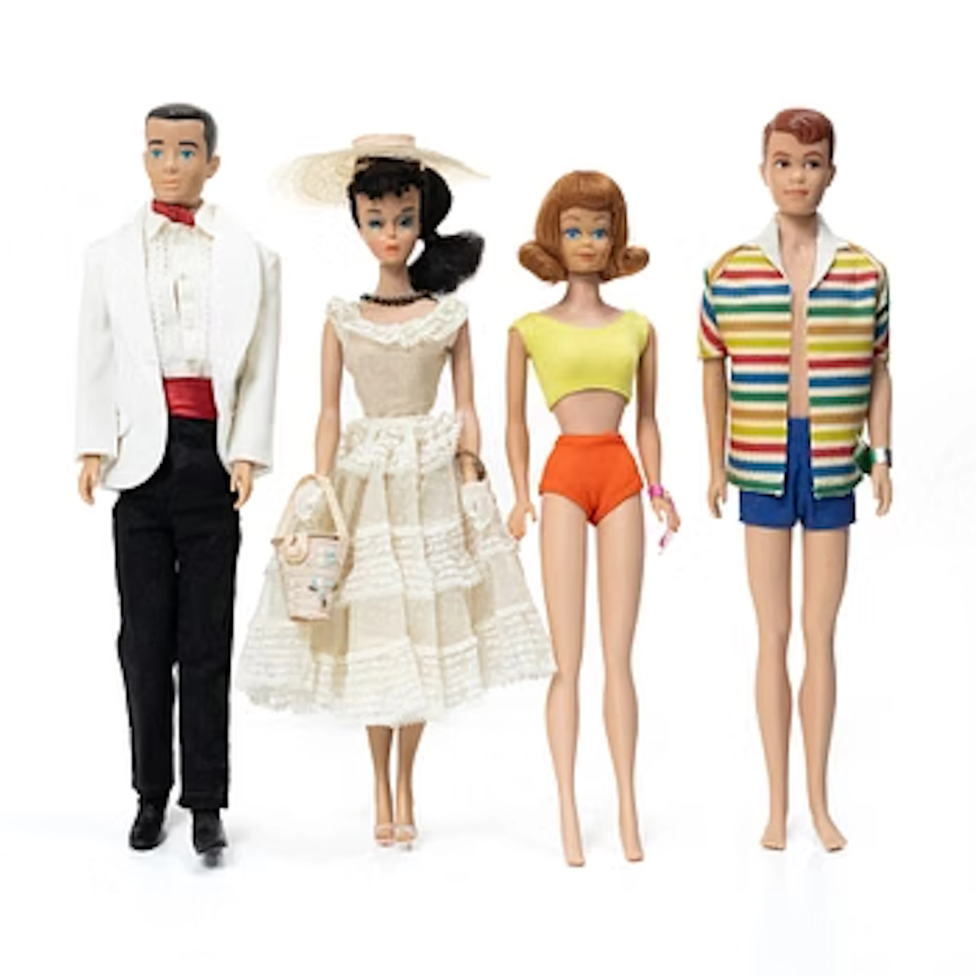 Barbie dolls, 4, with clothing and accessories, Mattel, 1960s.