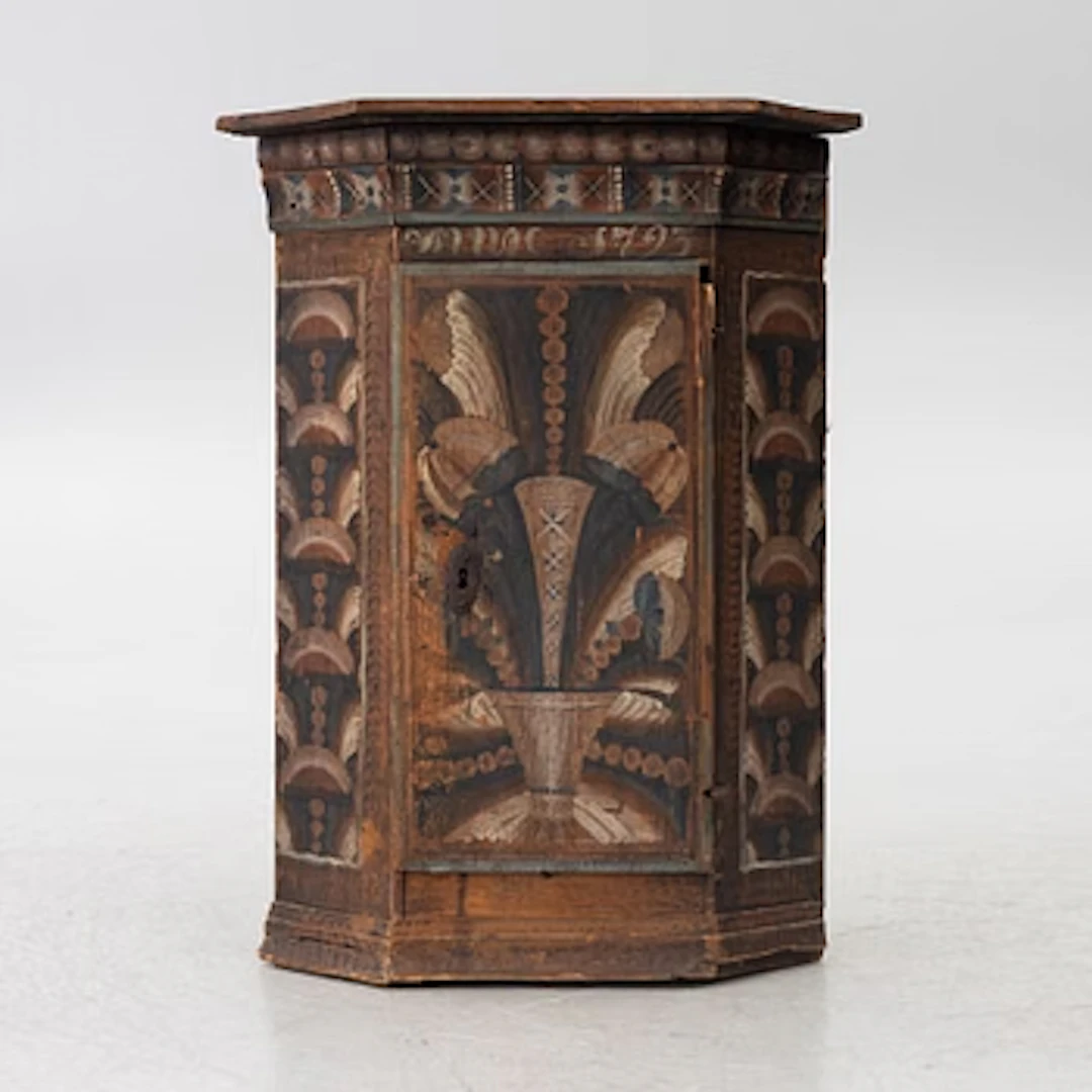 Corner cabinet, folk art, dated 1795.