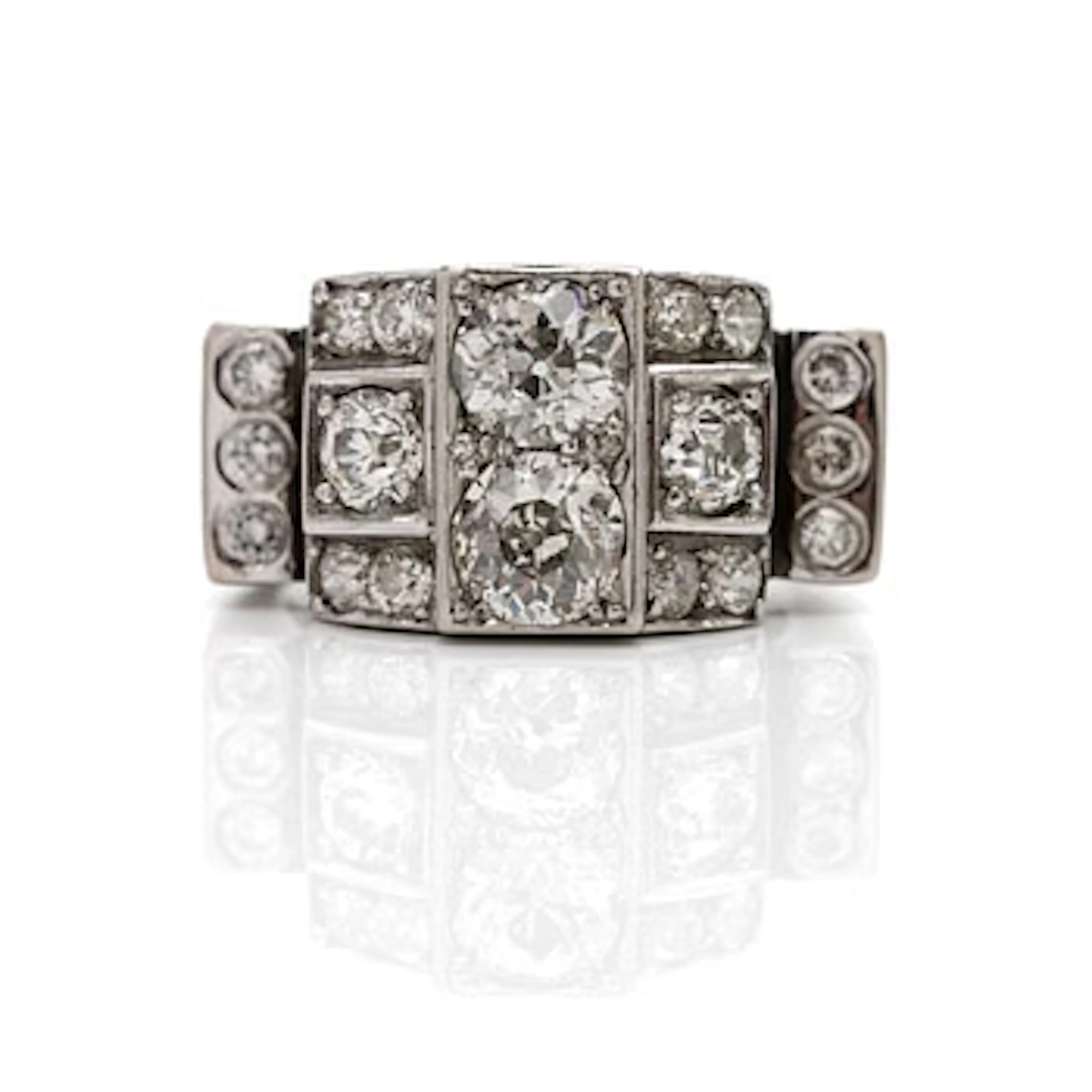 18K white gold ring with diamonds.