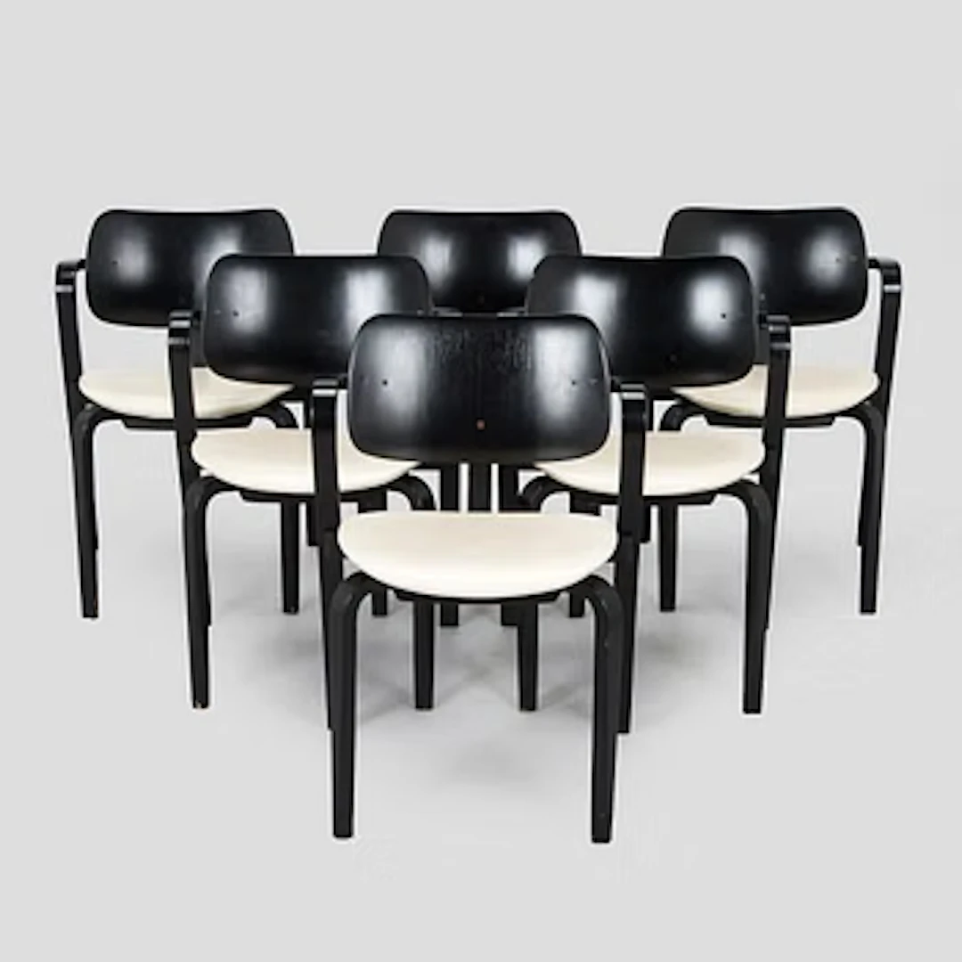 Ilmari Tapiovaara, a set of six 1960s 'Aslak' armchairs for Asko, Finland.