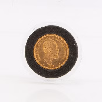 Gold coin Sweden, Oscar II 10 kr, 1874 over 1873.