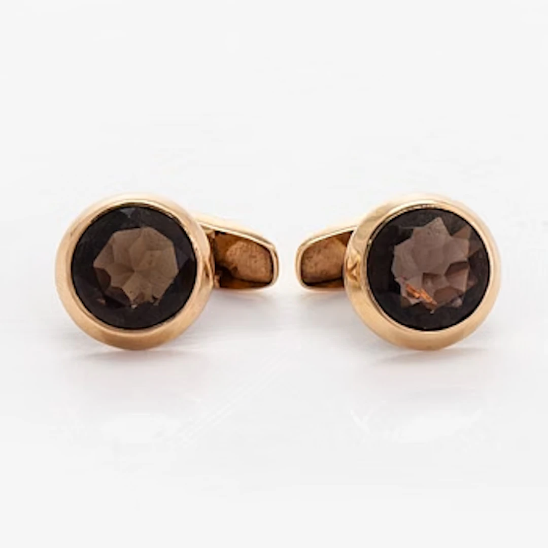 Cufflinks, faceted smoky quartz, 14K gold. Martti Viikinniemi, 1970.