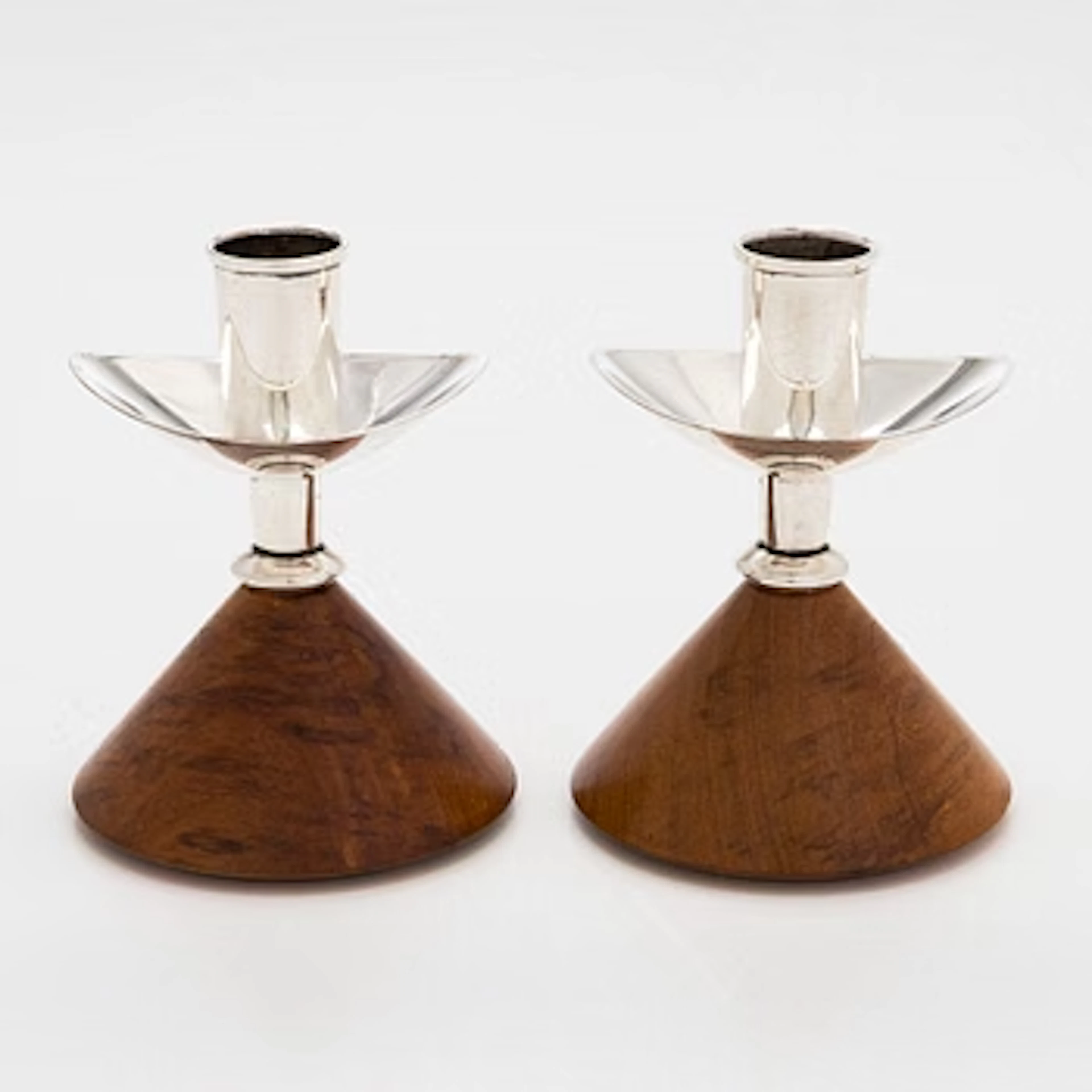Anna-Greta Eker, a pair of silver and mahogny candlesticks, Auran