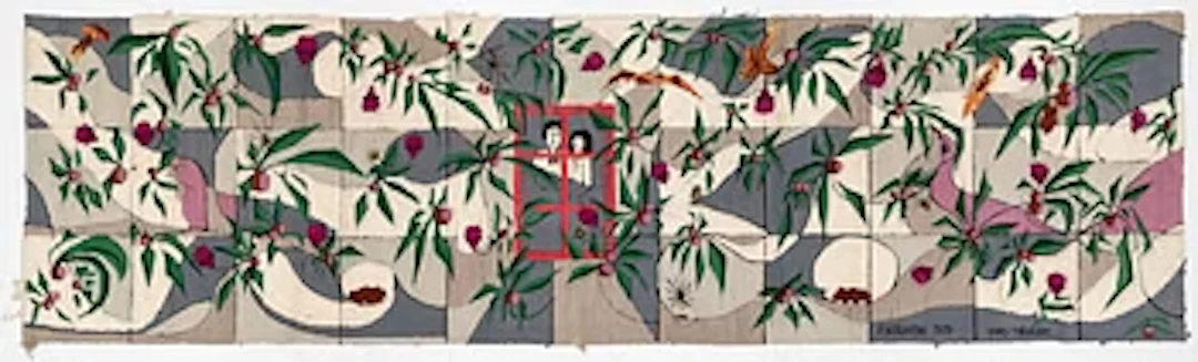 Hans Trädgårdh, tufted wall hanging, “Åskådarna”, approximately 225 x 815 cm.