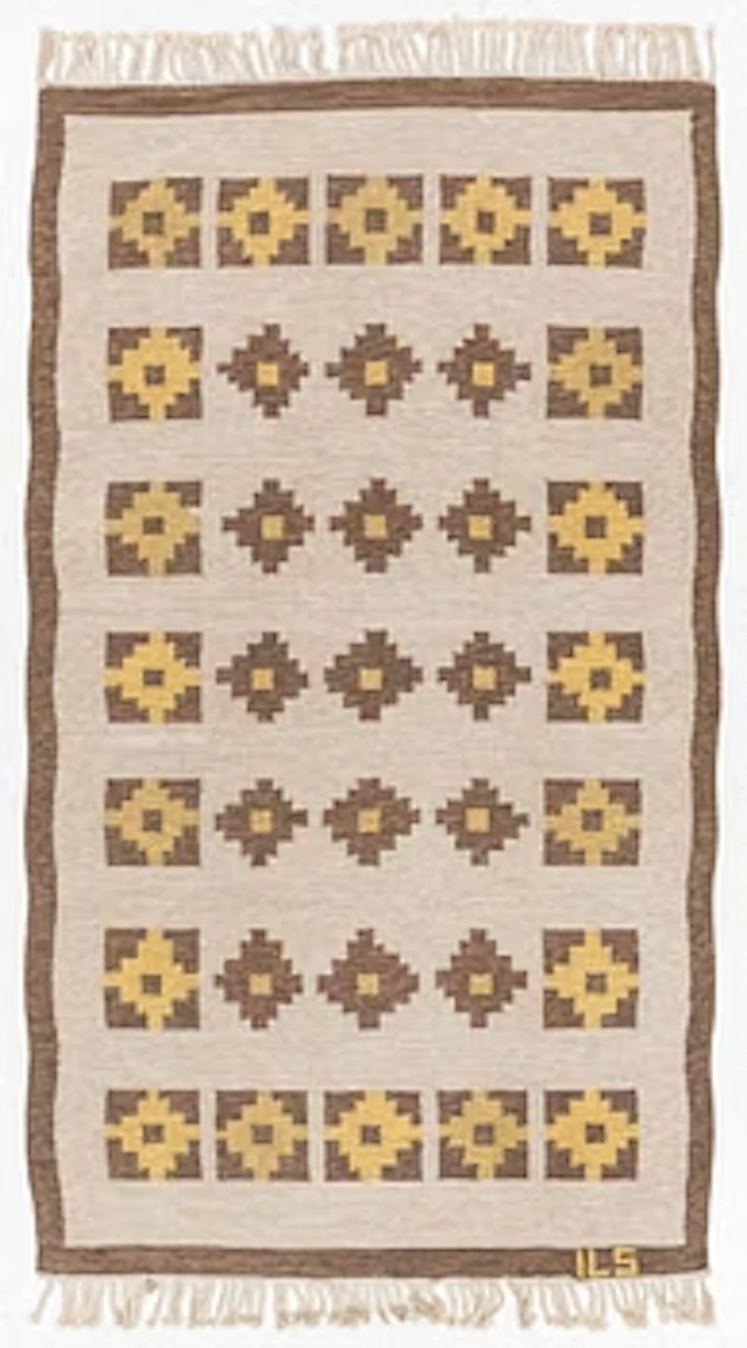 Rug, rölakan, Alestalon mattokutomo, Kauhava, Finland, signed ILS