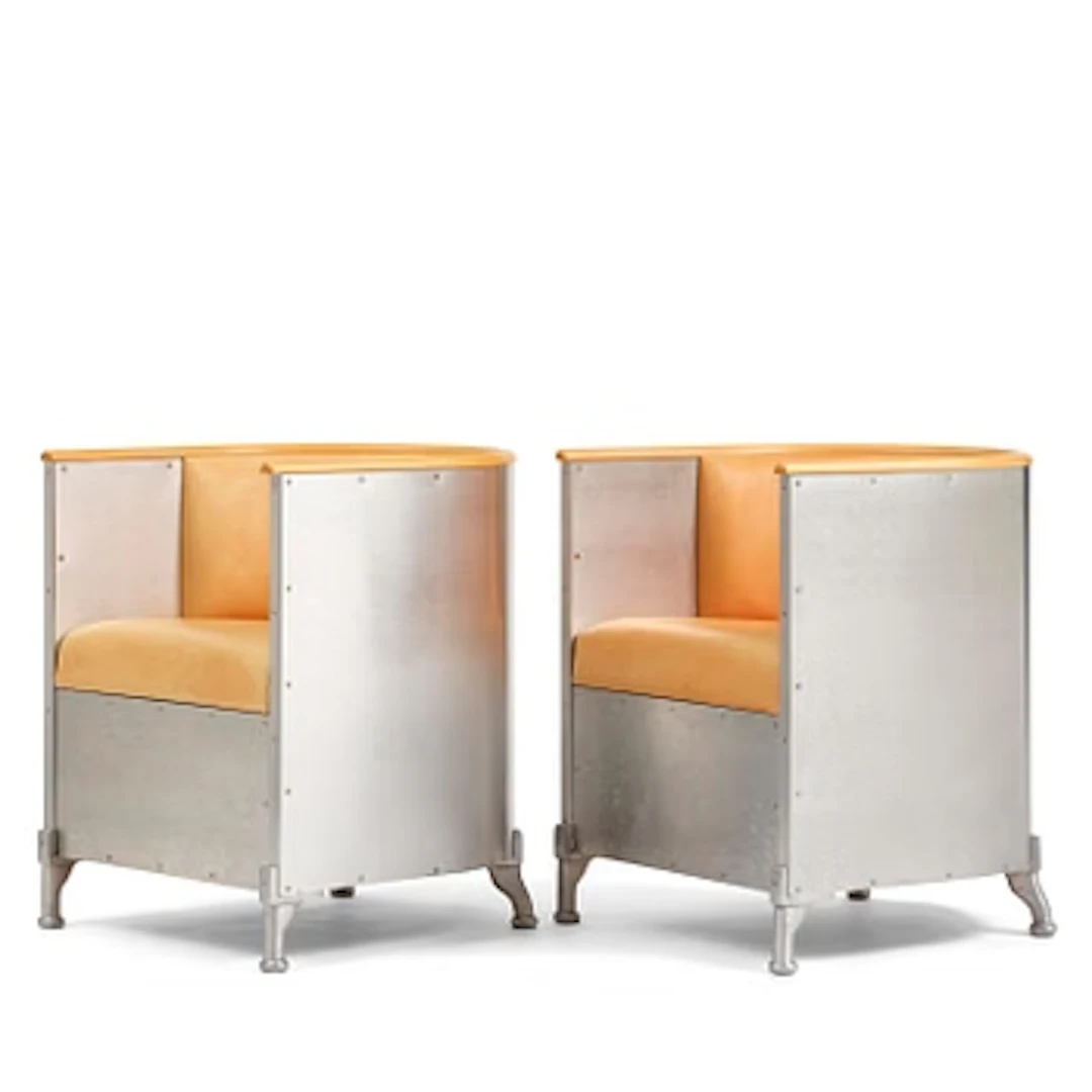Mats Theselius, a pair of “Aluminiumfåtölj” armchairs, Källemo, Värnamo