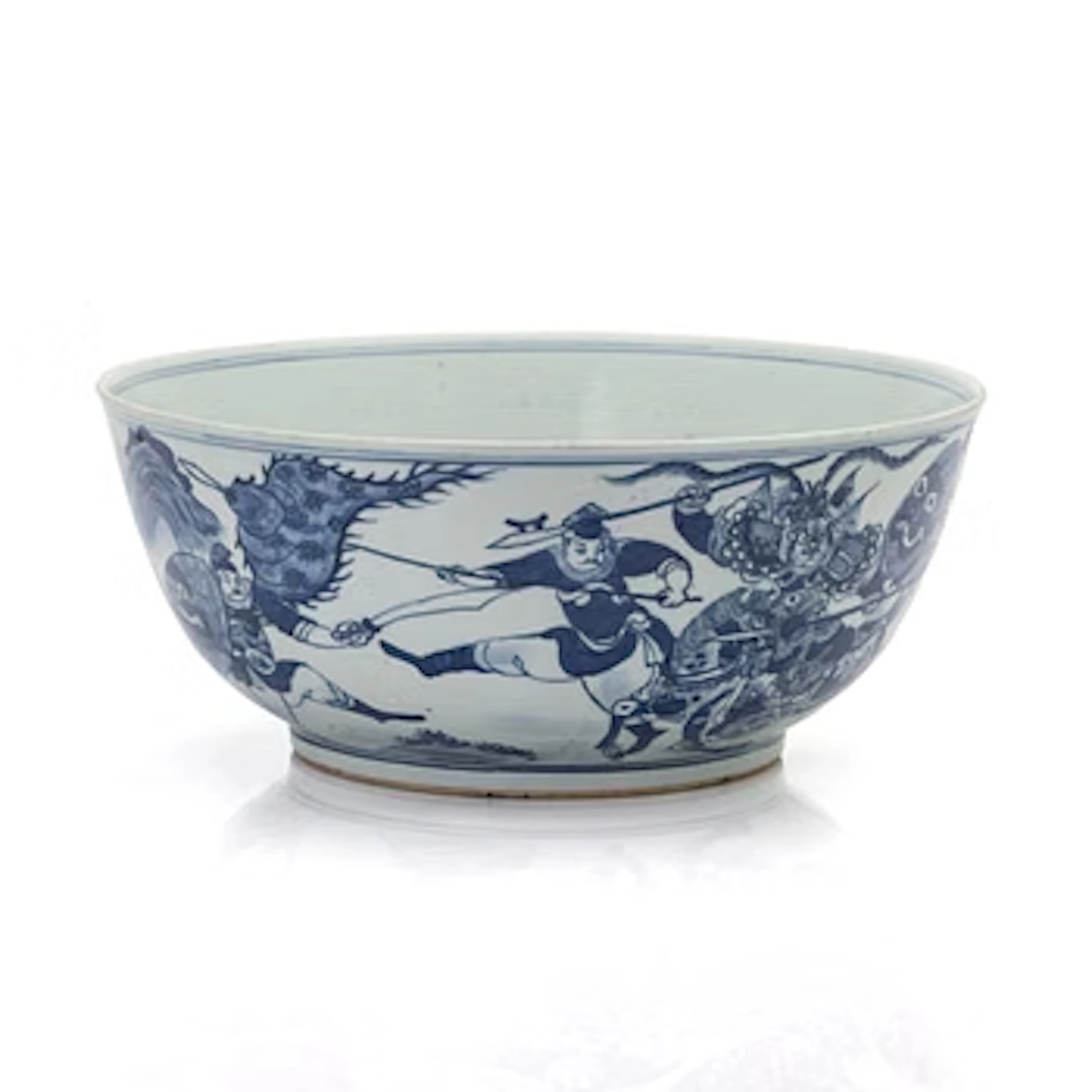 A large blue and white ’figurative’ bowl, Qing dynasty, 19th century.