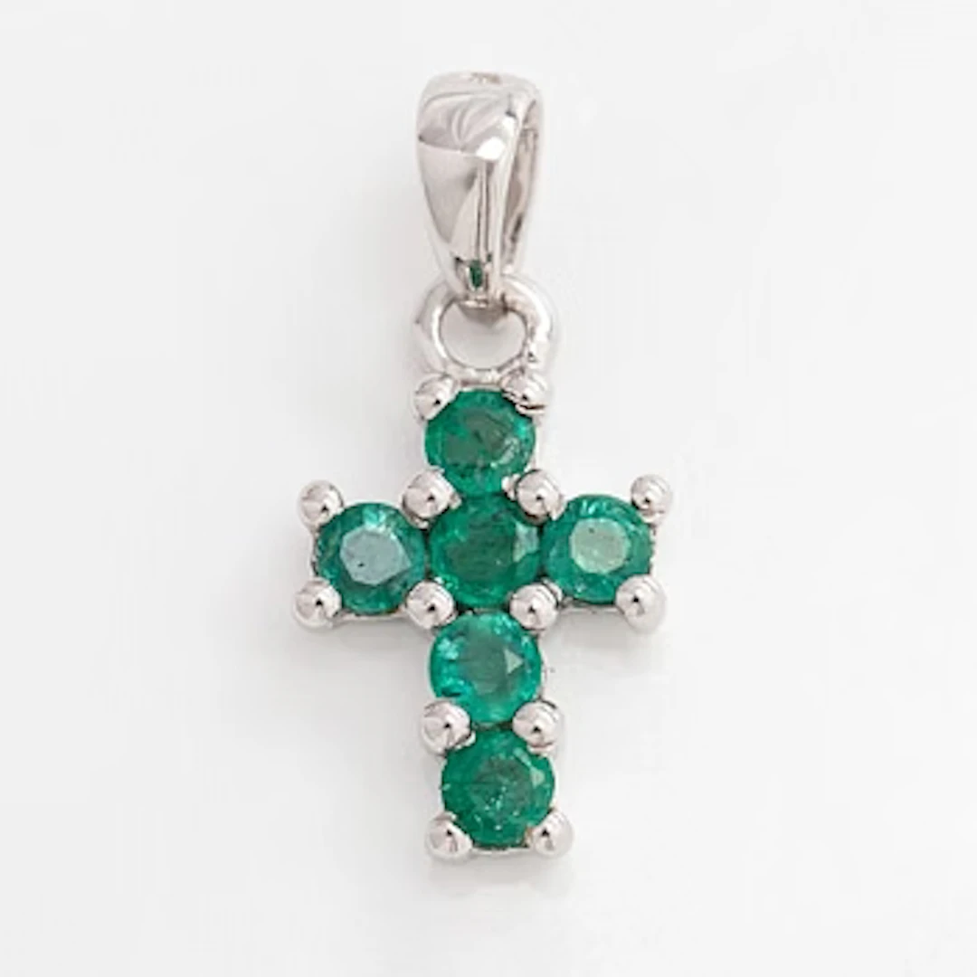 Pendant, faceted emeralds, 18K white gold.