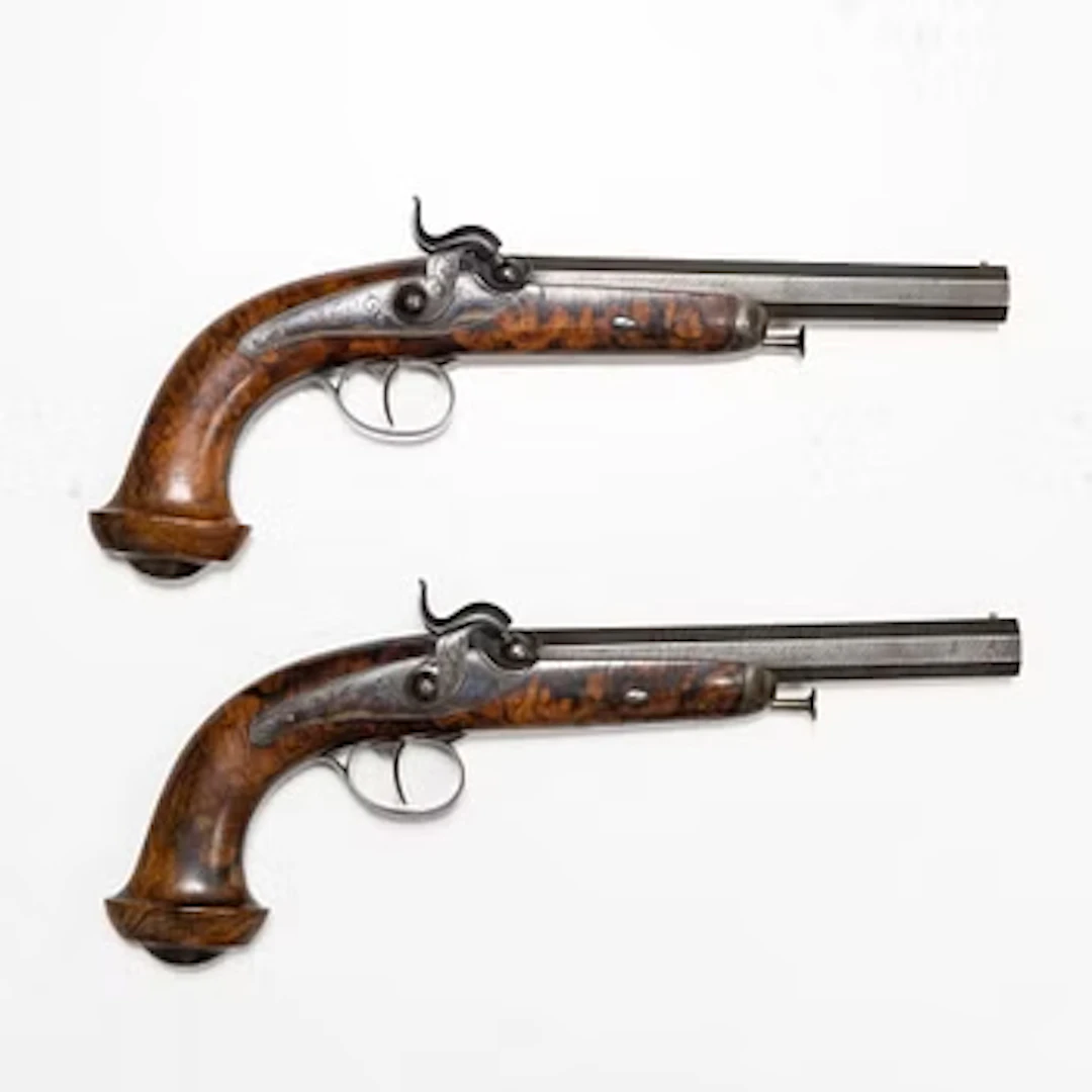 Slaglåspistoler, ett par, franska, signerade Aury, S:t Etienne, 1850-80