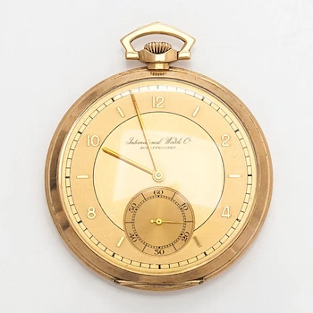 International Watch Co. (IWC), pocket watch, 50 mm, 14K gold, lever escapement.