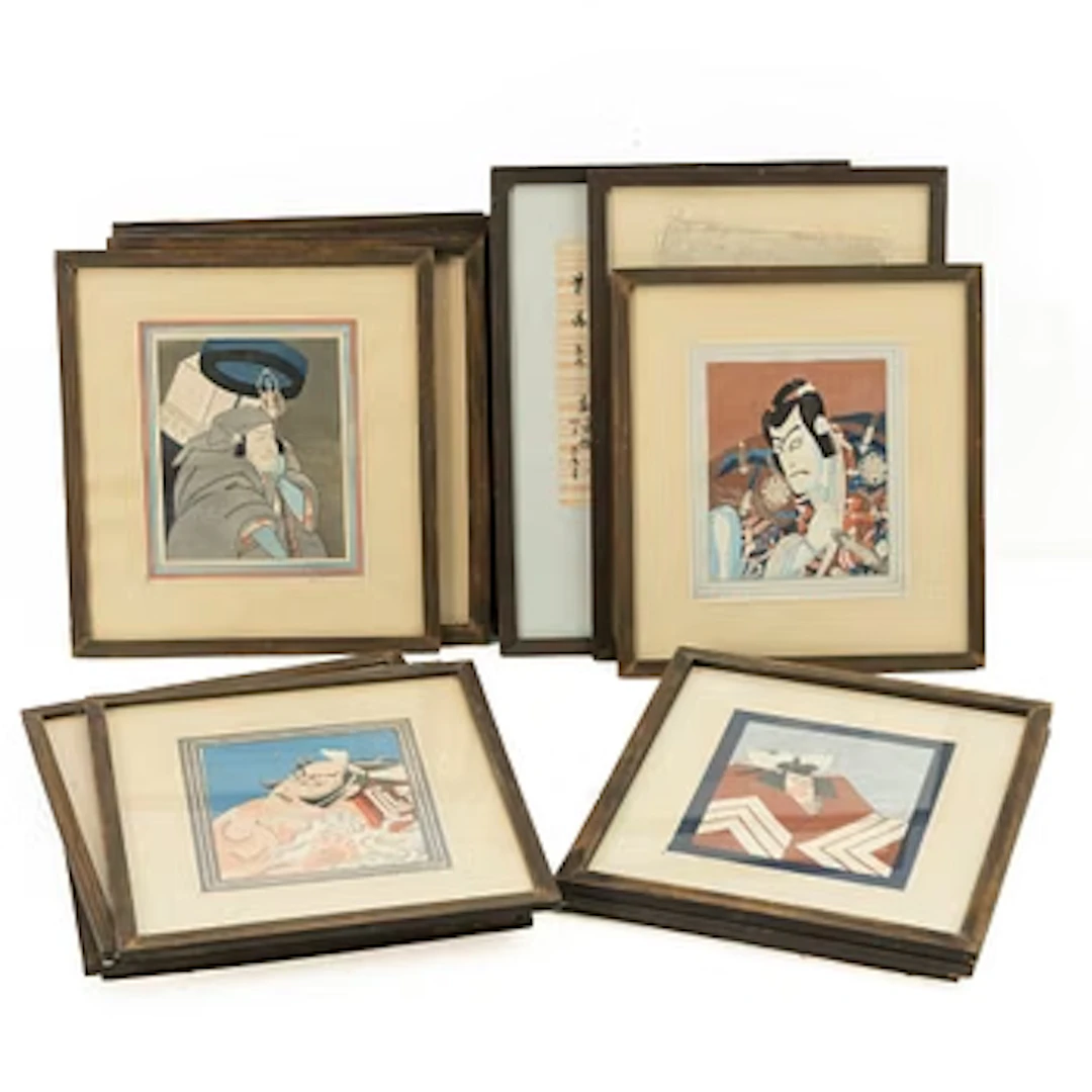A group of 19 Japanese woodblock prints, with two album pages, Japan