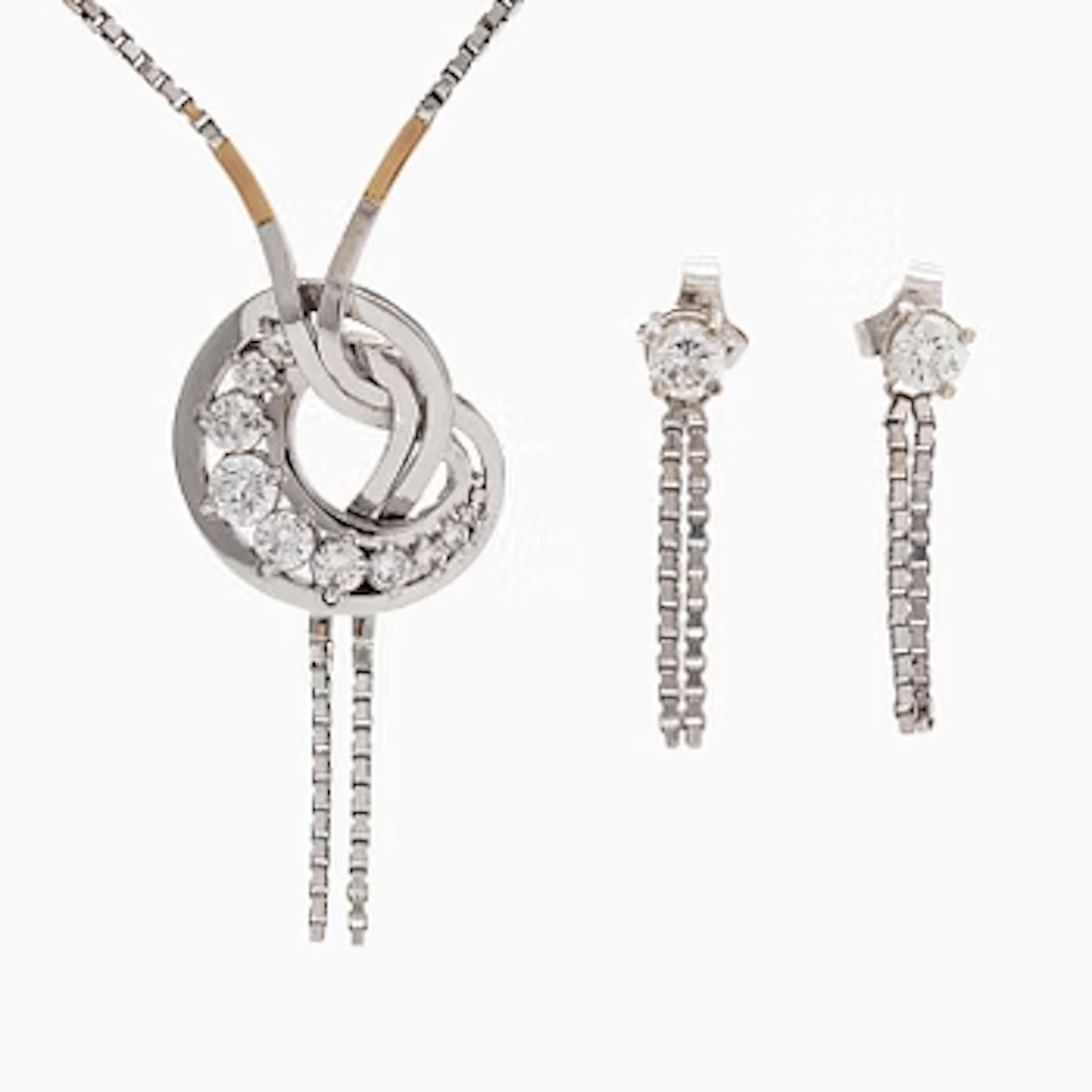 Necklace and earrings, brilliant cut diamonds, 18K white gold and