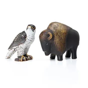 Lisa Larson, a 'Pilgrimsfalk' and 'Bison' figurine, Gustavsberg for