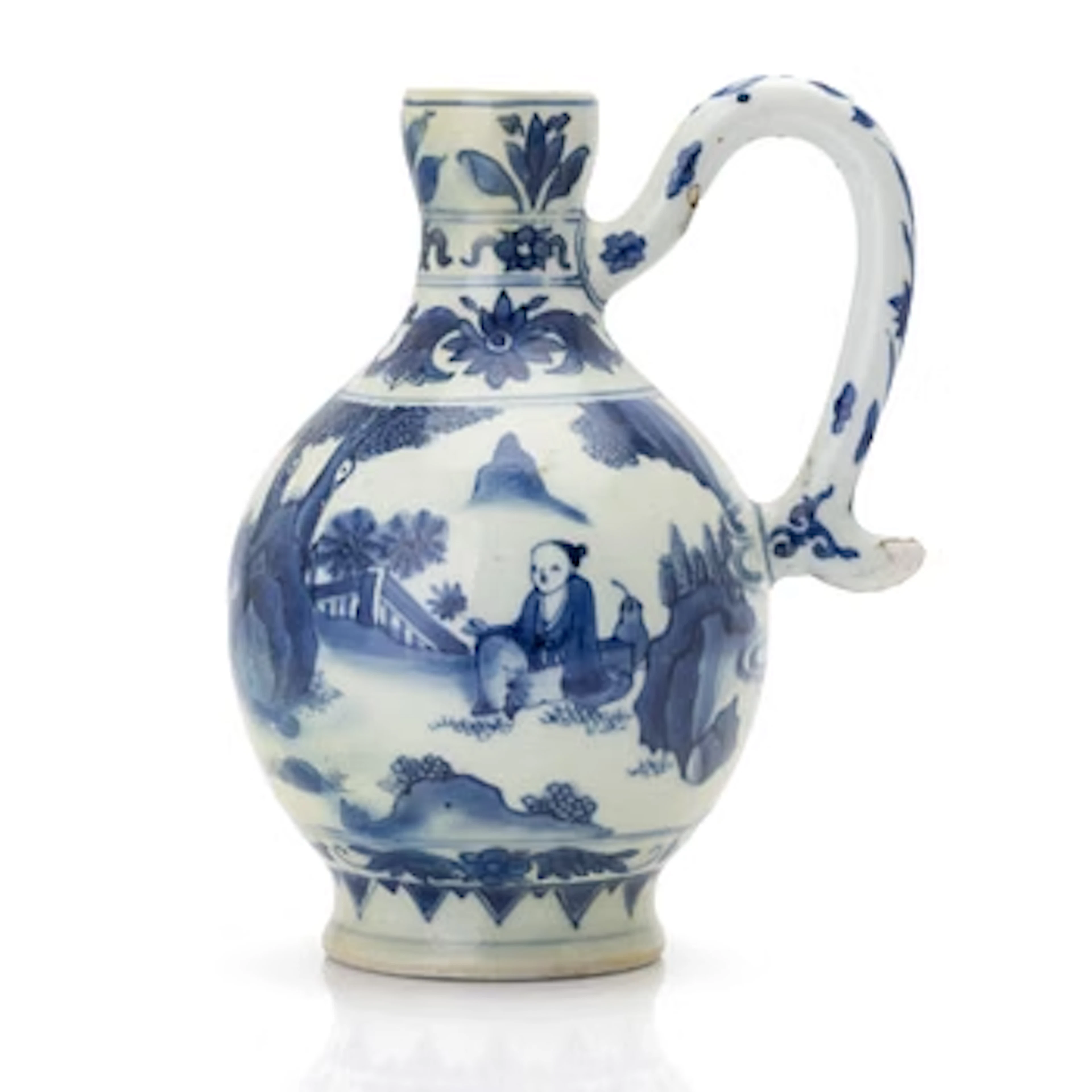 A Chinese blue and white porcelain jug, Transitional period, mid 17th century.