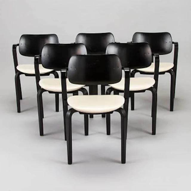 Ilmari Tapiovaara, a set of six 1960s 'Aslak' armchairs for Asko, Finland.
