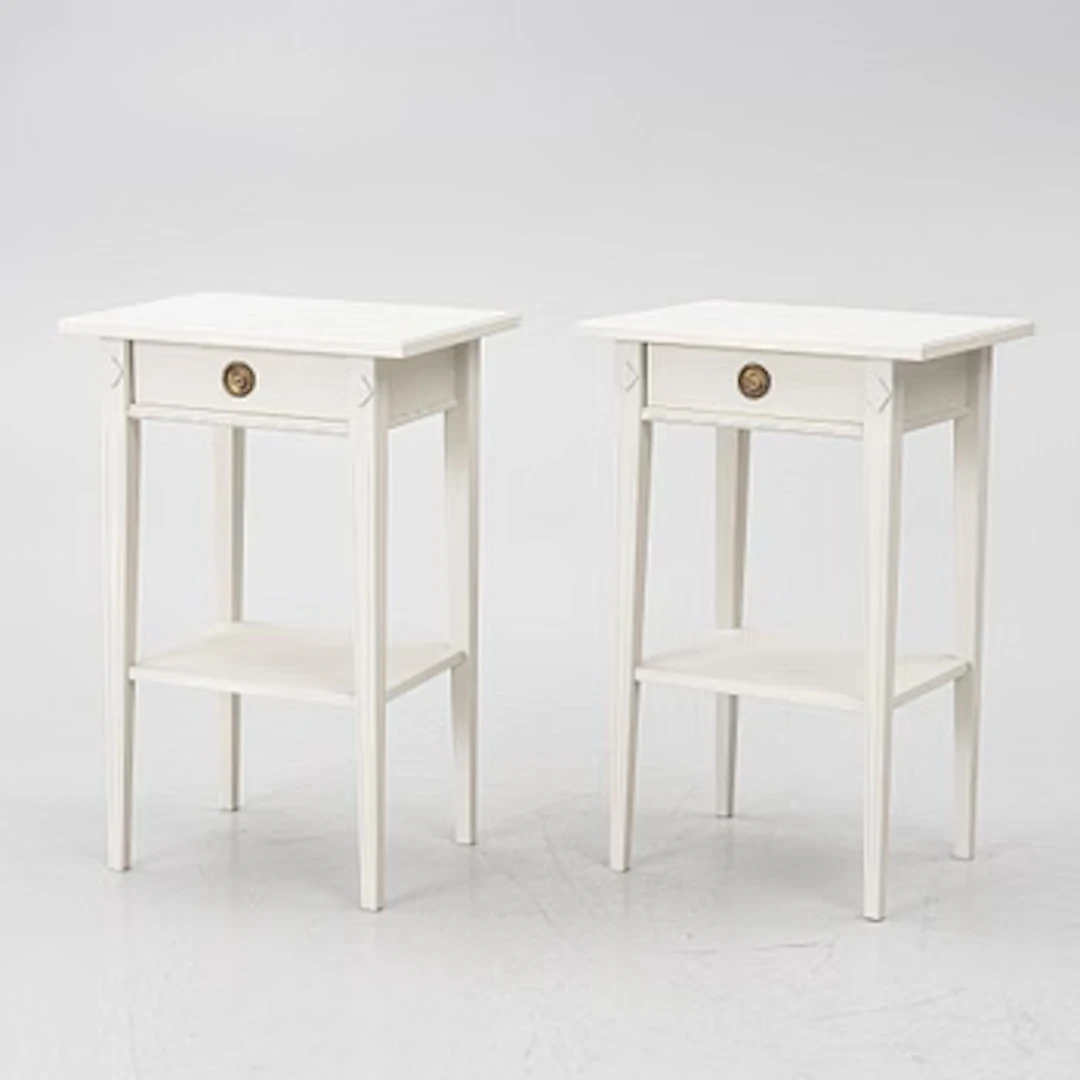 A pair of Gustavian style bedside tables, second half of the 20th century.