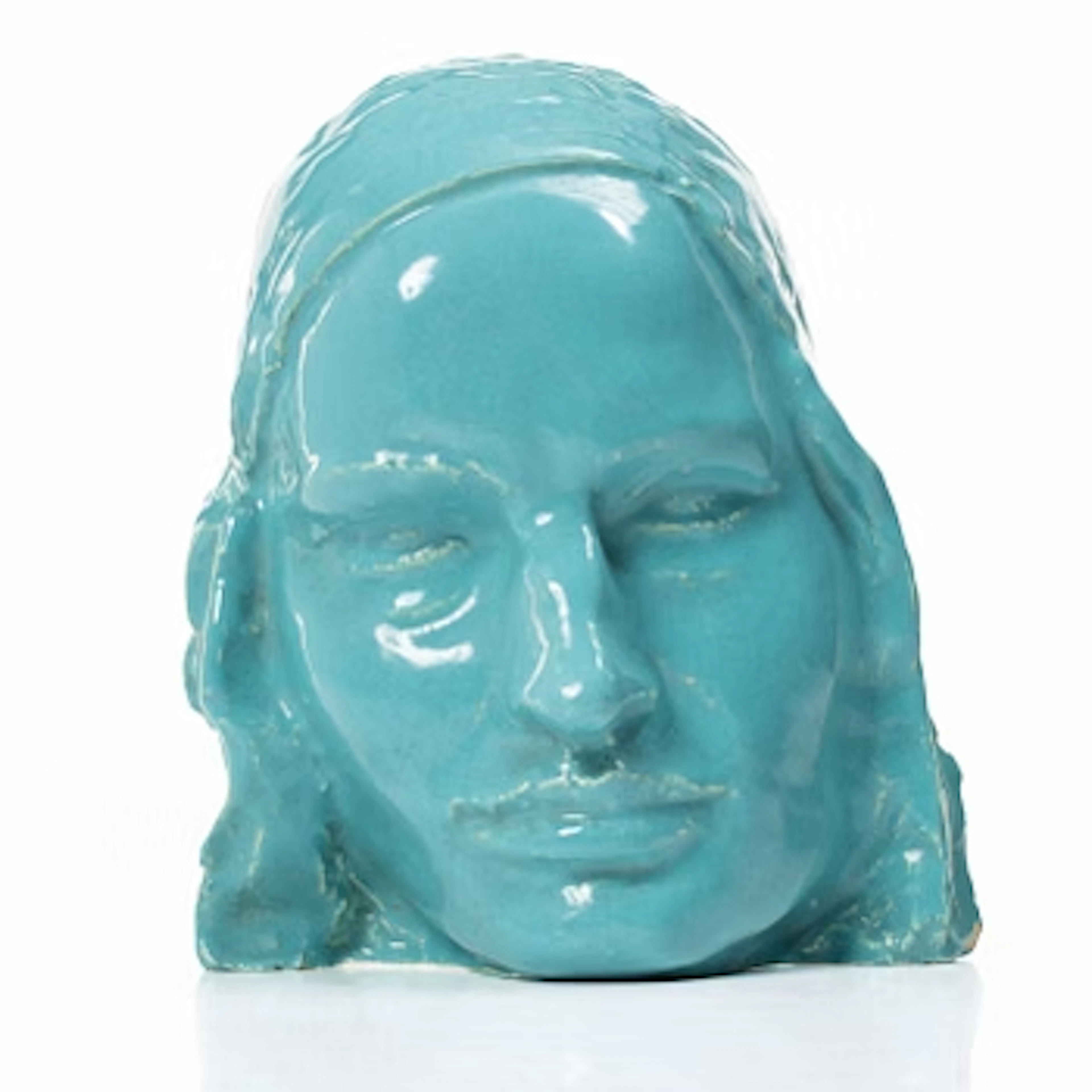 Monogram-signed portrait mask, stoneware, 1910-30s.
