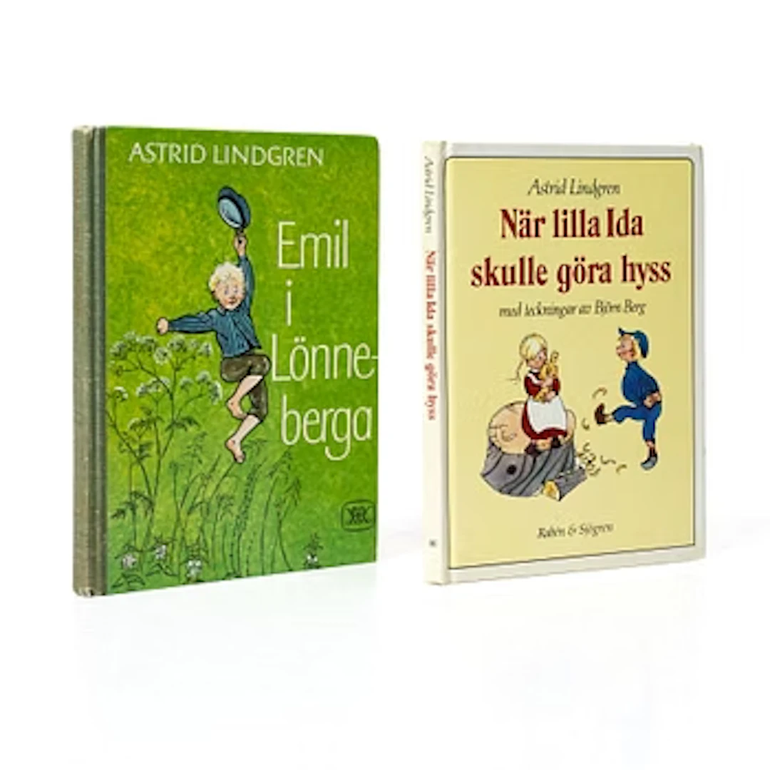Astrid Lindgren, books, 2 pieces, signed by the author and illustrator