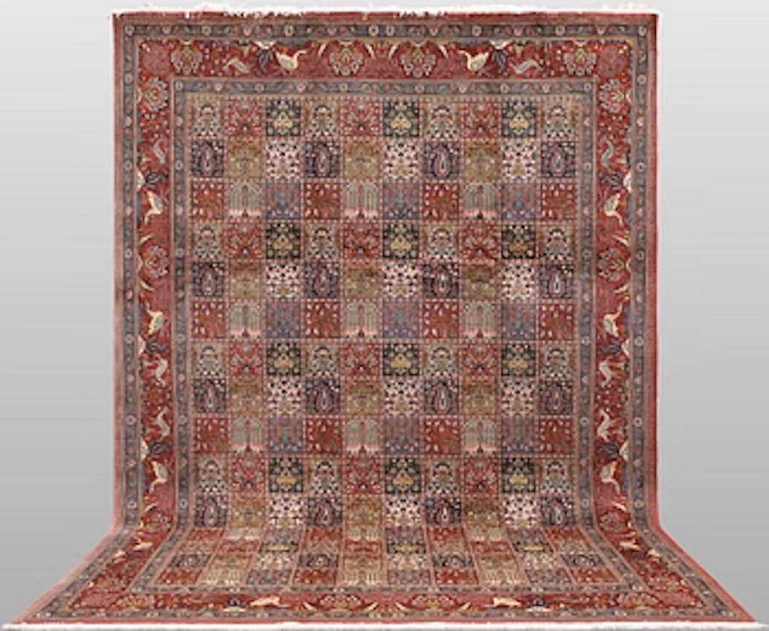 A Moud part silk carpet, 354 x 252 cm.