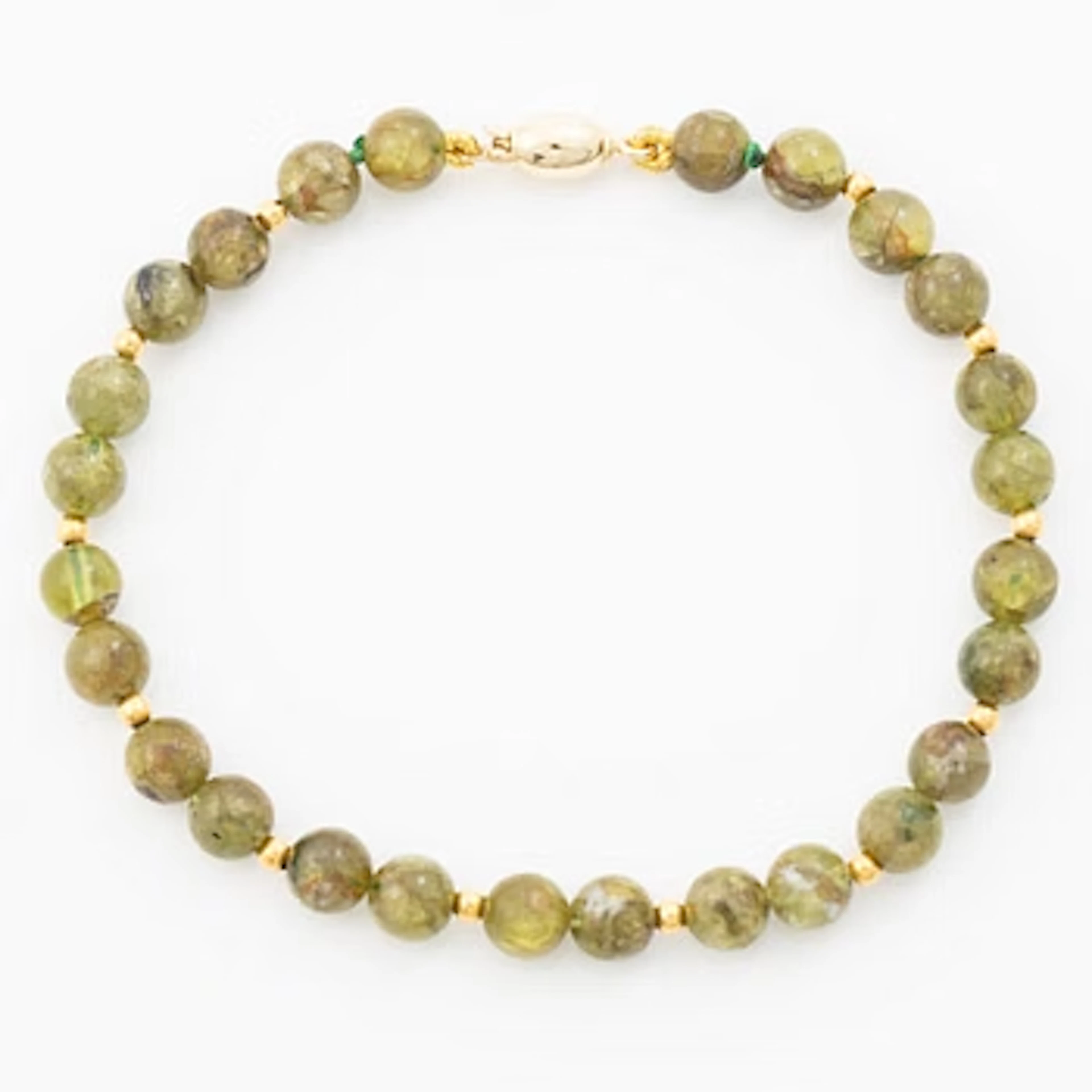 18K gold bracelet with peridot beads, Italy.