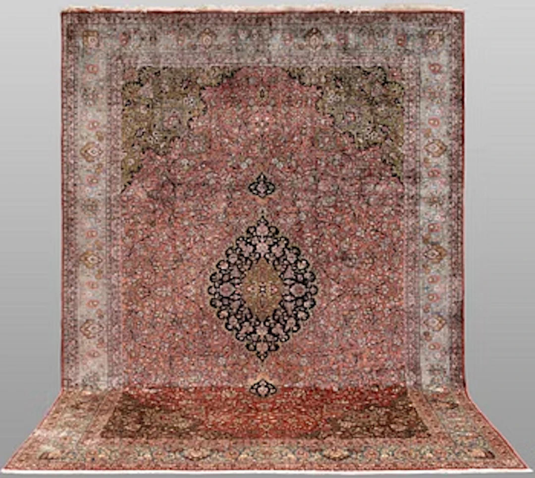 A silk Ghom carpet, 300 x 208 cm.