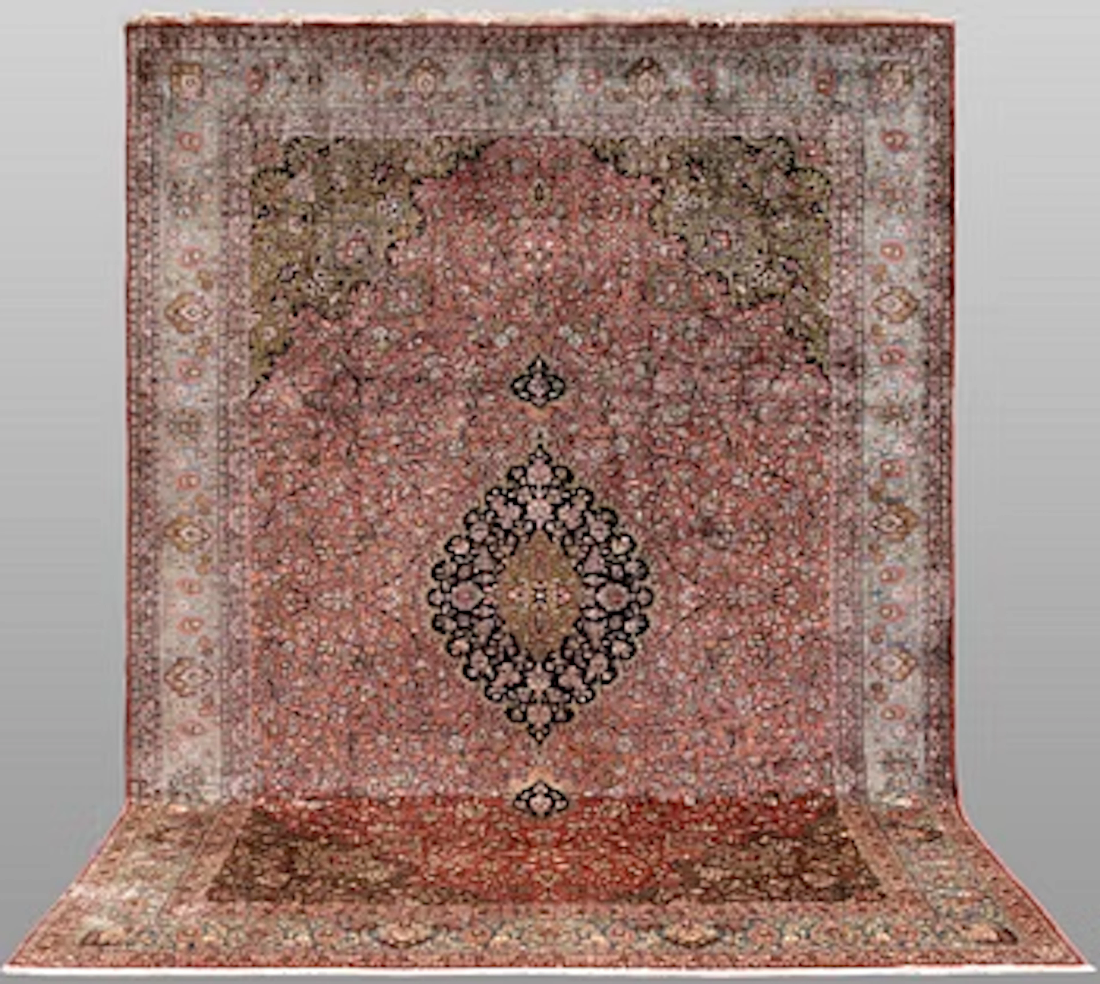 A silk Ghom carpet, 300 x 208 cm.