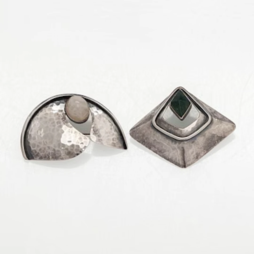 Brooches, 2 pcs, silver, moss agate, quartz, Tillander, 1962.