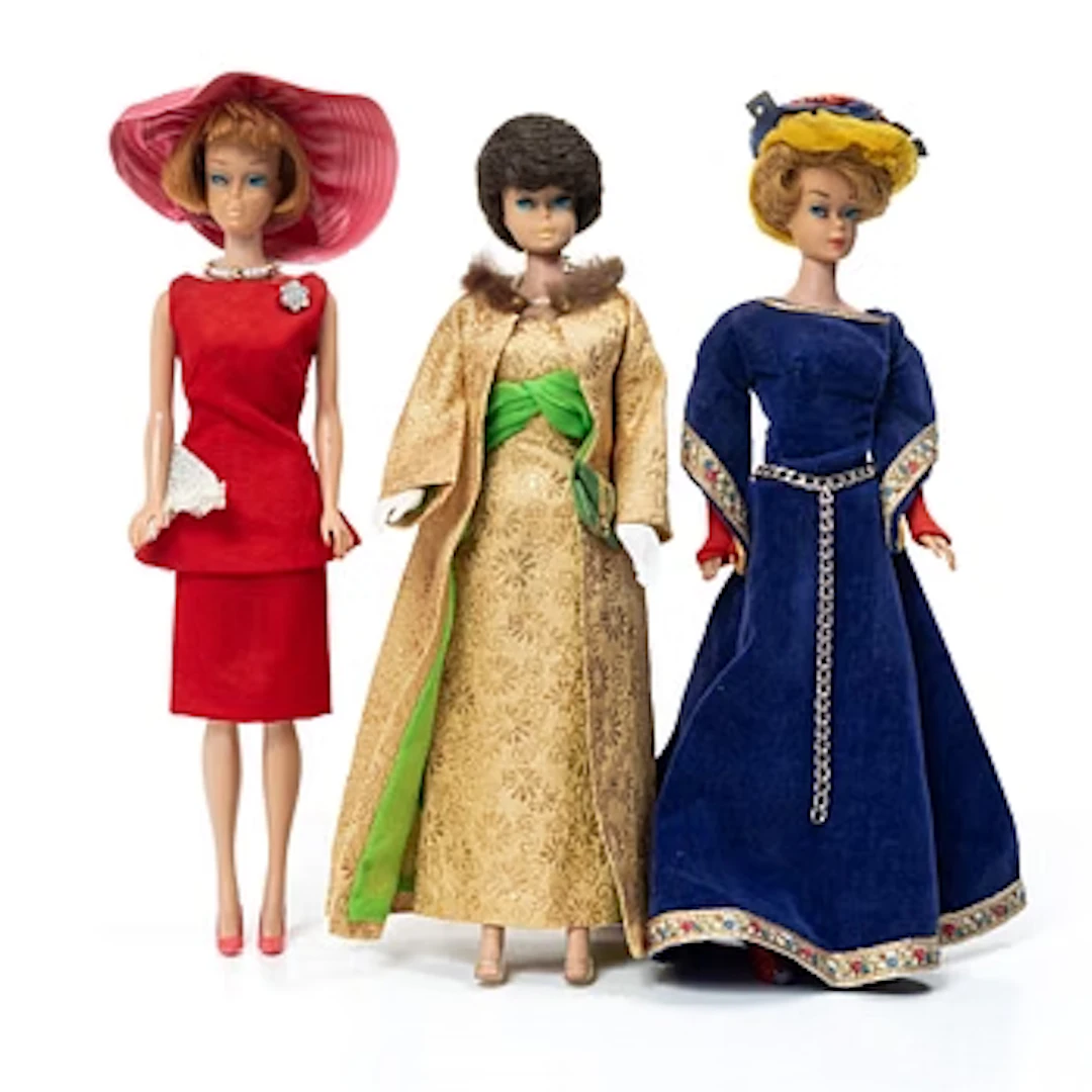 Barbie dolls, 3, with clothes and accessories, Mattel, 1960s.