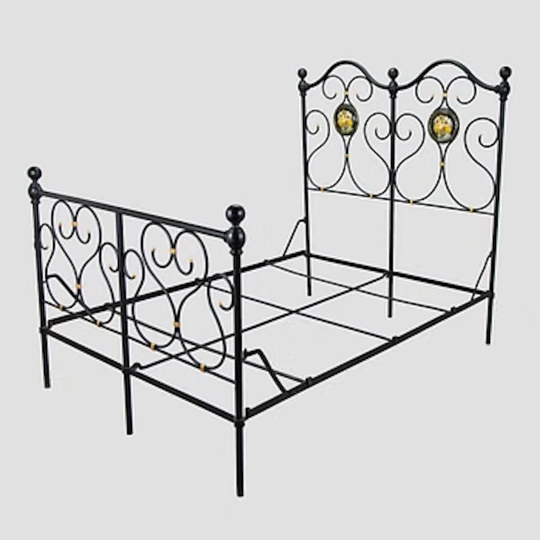 A wrought iron bed with Art Nouveau motif, around 1900.