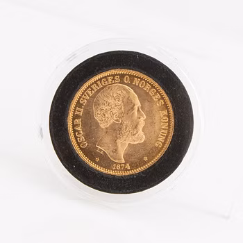Gold coin Sweden, Oscar II 20 kr, 1874, mint error.