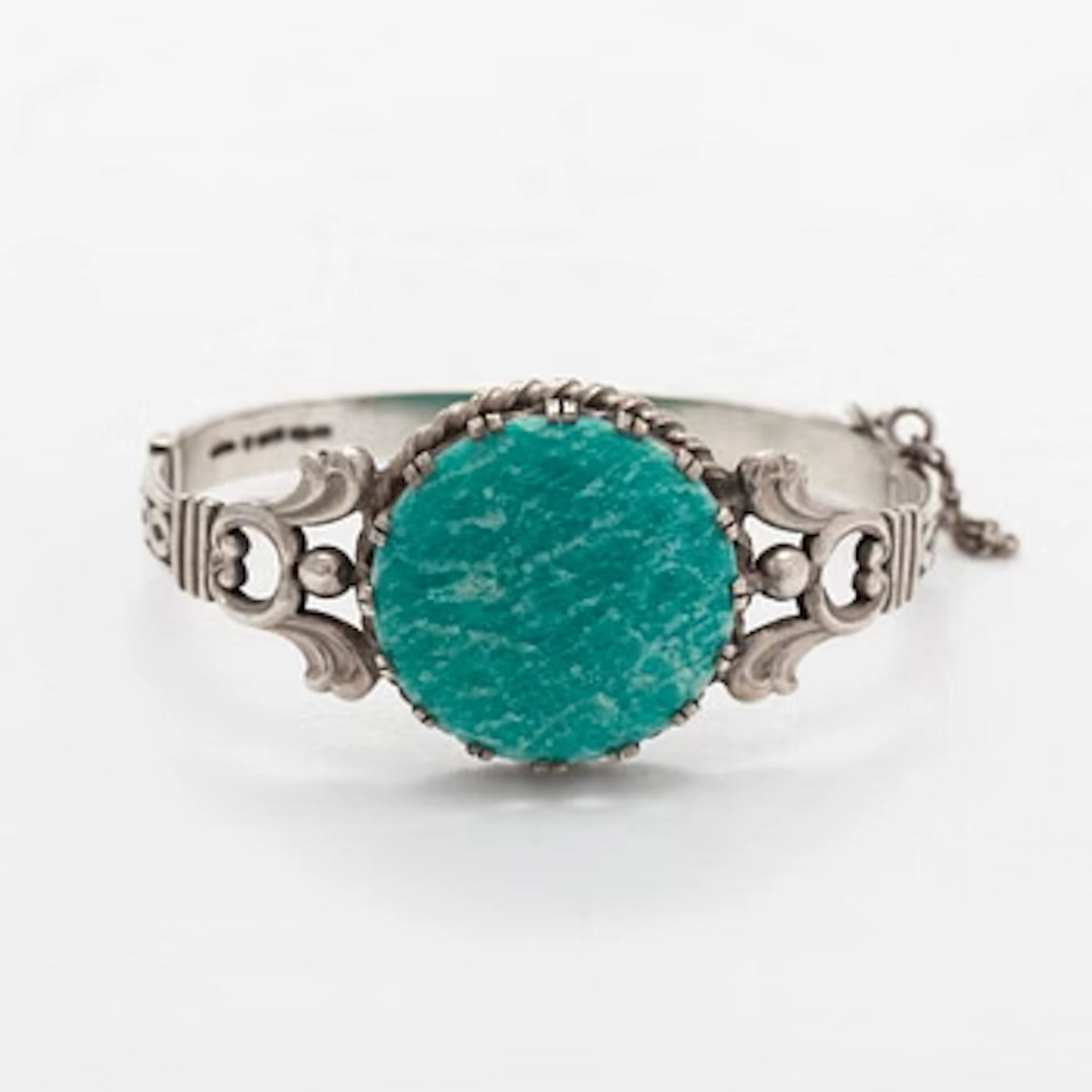 Bracelet, cabochon cut amazonite, silver. A. Tillander, Helsinki 1937.