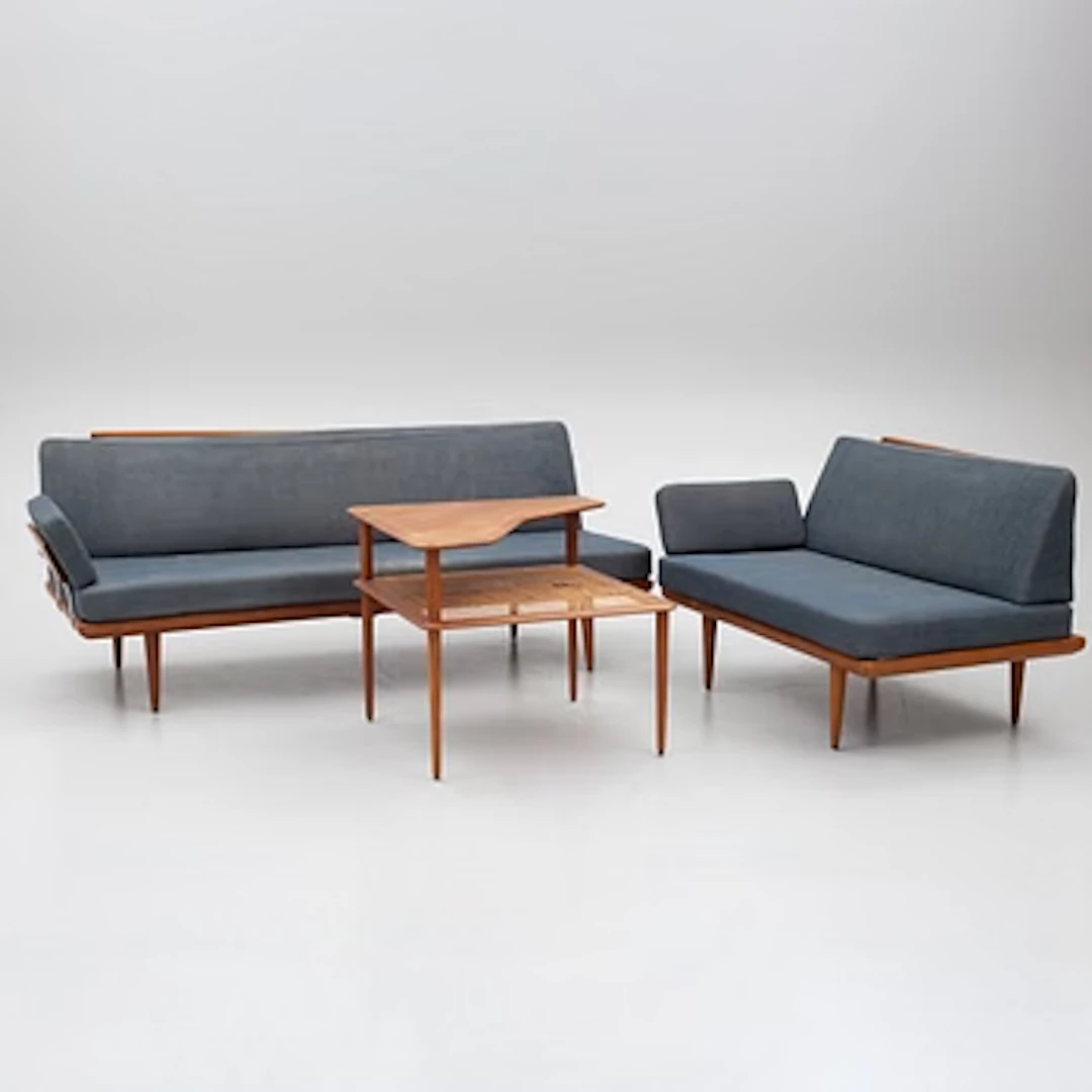 Peter Hvidt & Orla Mølgaard Nielsen, a corner sofa with table, three